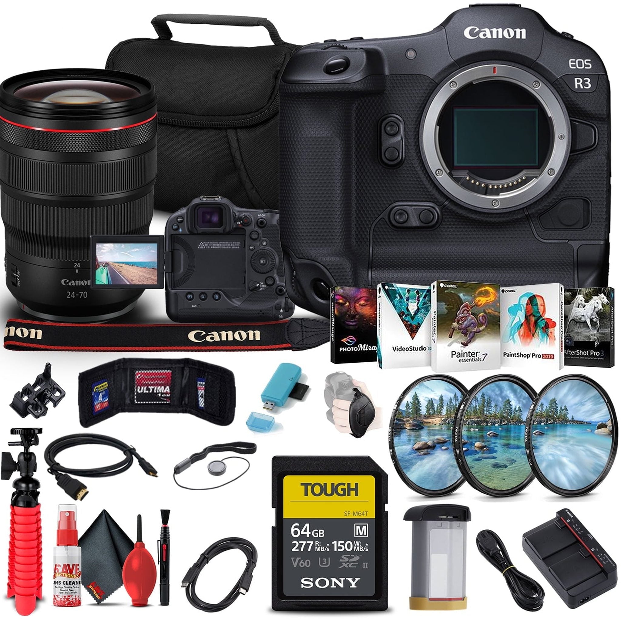 Canon EOS R3 Mirrorless Camera 4895C002 + Canon RF 24-70mm Lens + More Bundle Canon