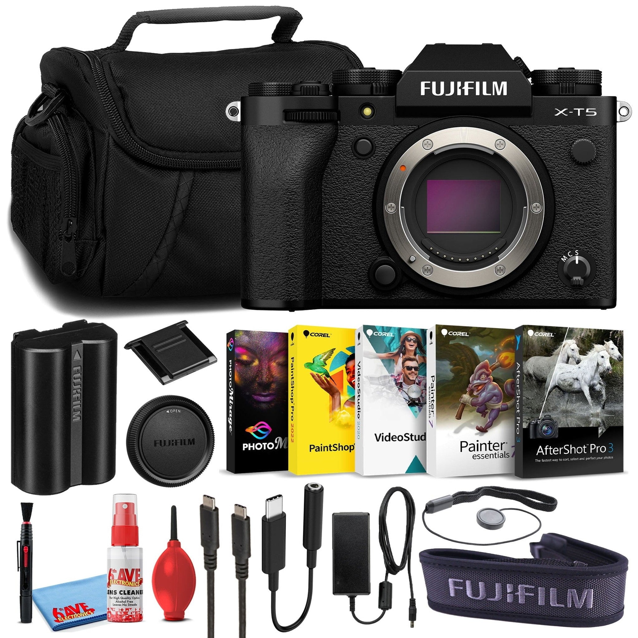 Fujifilm X-T5 Mirrorless Camera Body Only Black Corel Software Bundle Fujifilm