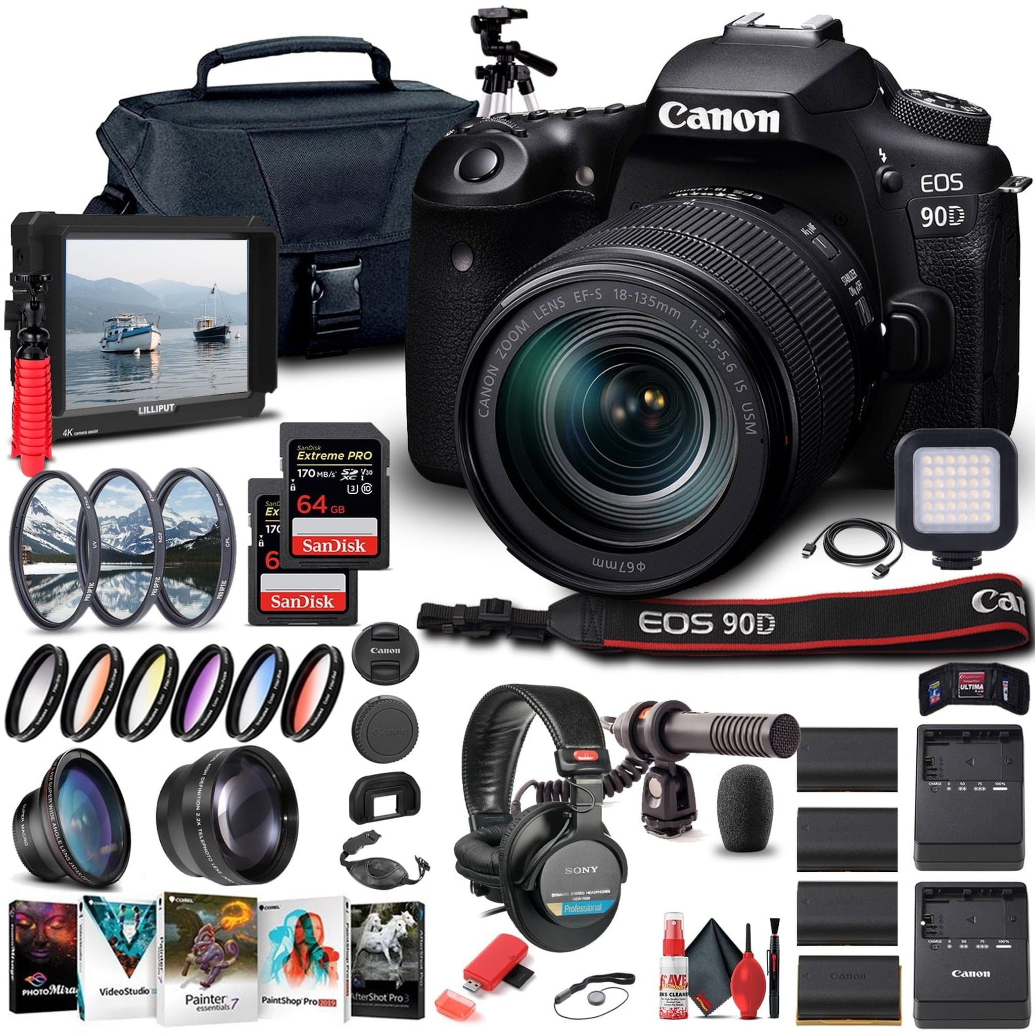 Canon EOS 90D DSLR Camera W/ 18-135mm Lens 3616C016 - Pro Bundle Canon