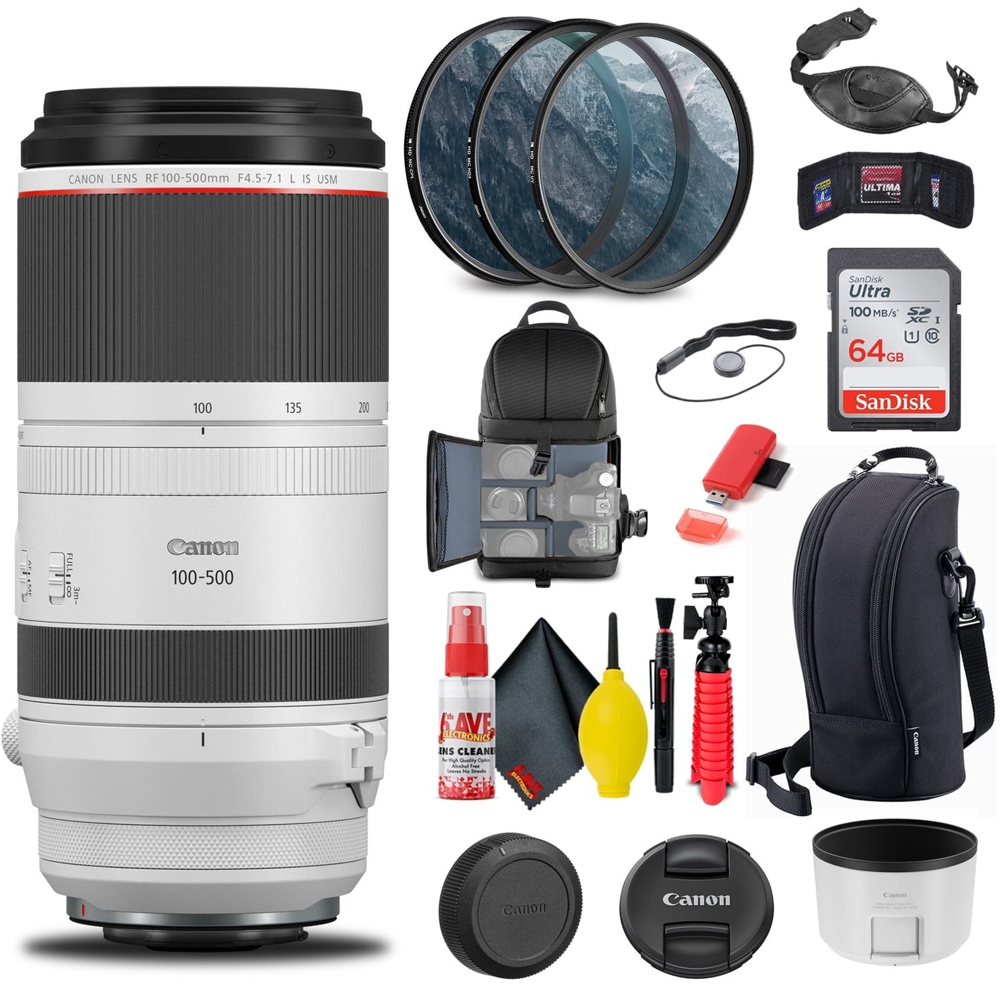 Canon RF 100-500mm f/4.5-7.1L IS USM Lens 4112C002 + Filter Kit + More Canon