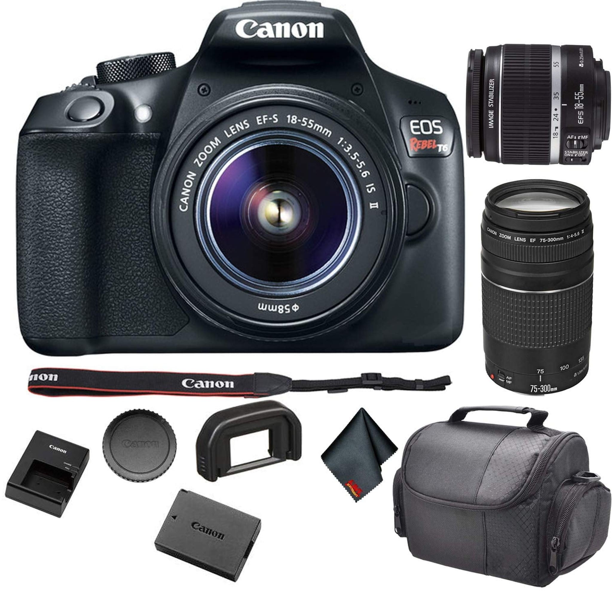 Canon EOS Rebel T6 DSLR Camera with 18-55mm Lens 1159C003 Bundle with Canon EF 75-300mm f/4-5.6 III Lens + More Canon