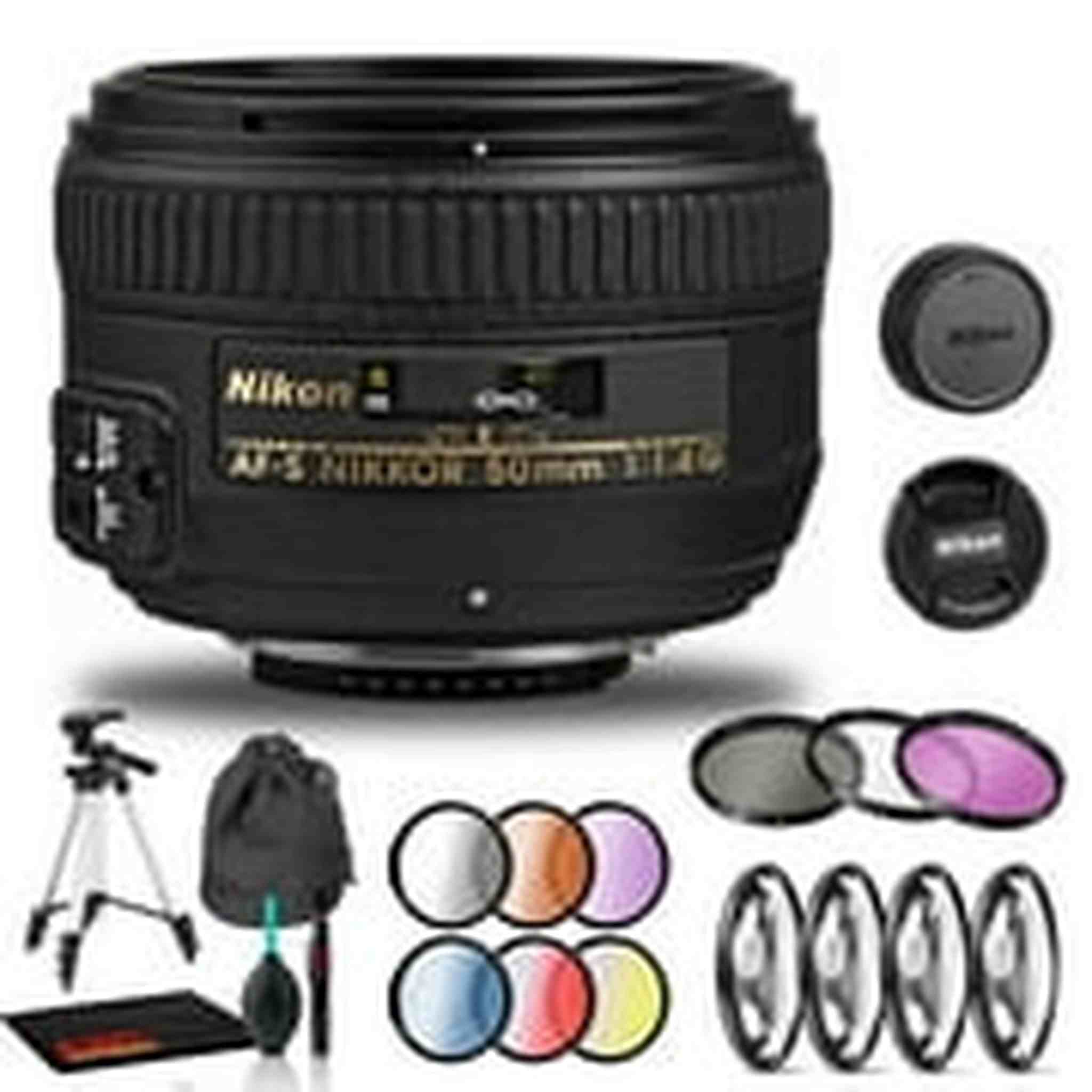 Nikon AF-S NIKKOR 50mm f/1.4G Lens Includes Filter Kits and Tripod Intl Model Nikon