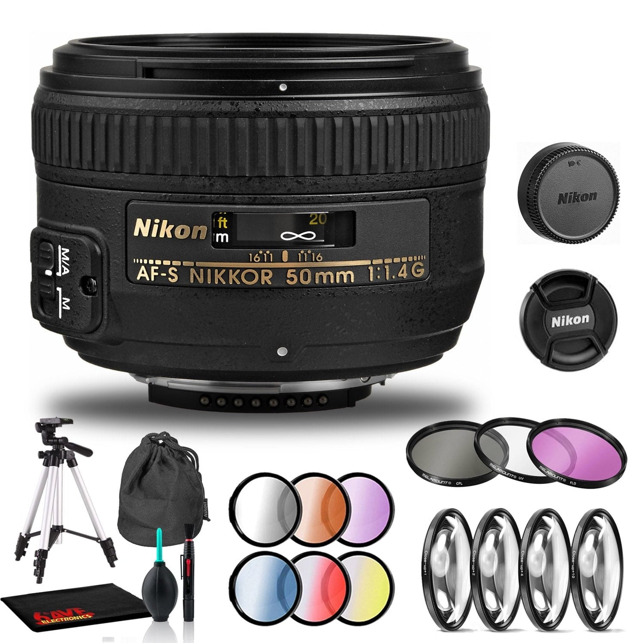 Nikon AF-S NIKKOR 50mm f/1.4G Lens Includes Filter Kits and Tripod Intl Model Nikon