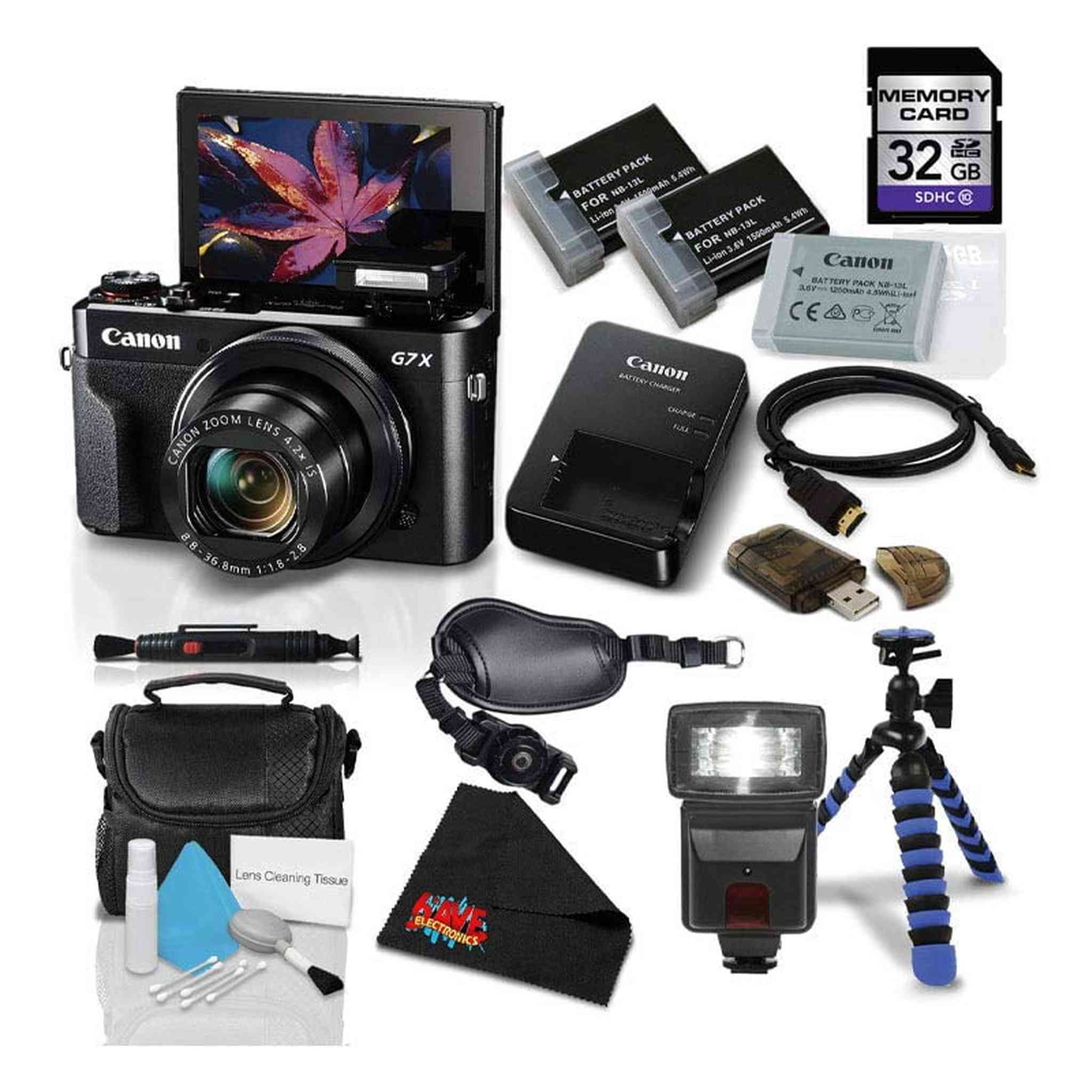 Canon PowerShot G7 X Mark II Digital Camera 1066C001 International Model Bundle with 32GB Memory Card + Flexible Tripod Canon