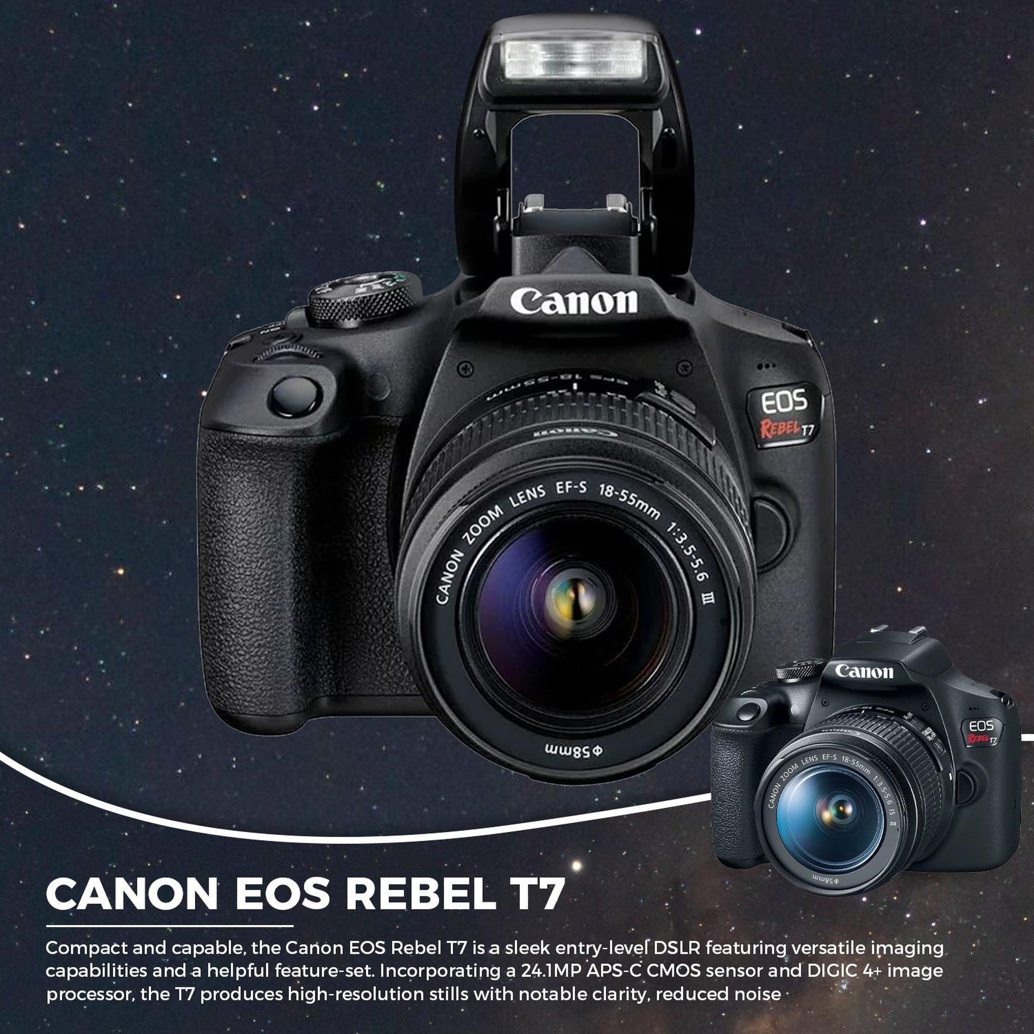 Canon EOS Rebel T7 DSLR Camera with 18-55mm Lens Starter Bundle + Includes: EOS Bag + Sandisk Ultra 64GB Card + Clean and Care Kit + More Canon