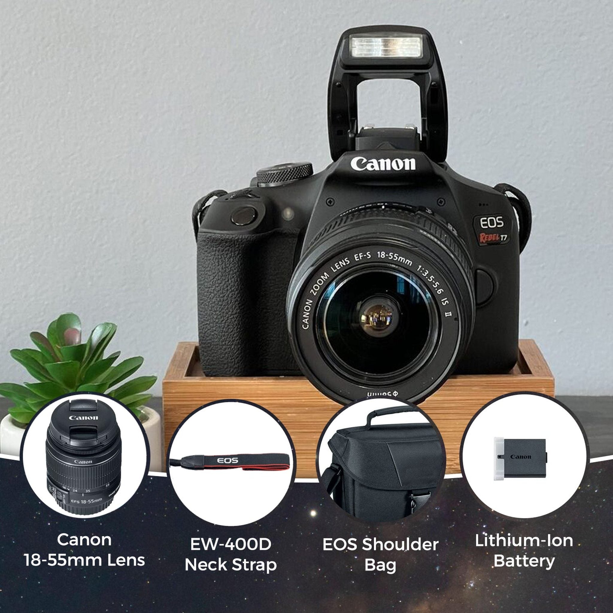 Canon EOS Rebel T7 DSLR Camera with 18-55mm Lens Starter Bundle + Includes: EOS Bag + Sandisk Ultra 64GB Card + Clean and Care Kit + More Canon