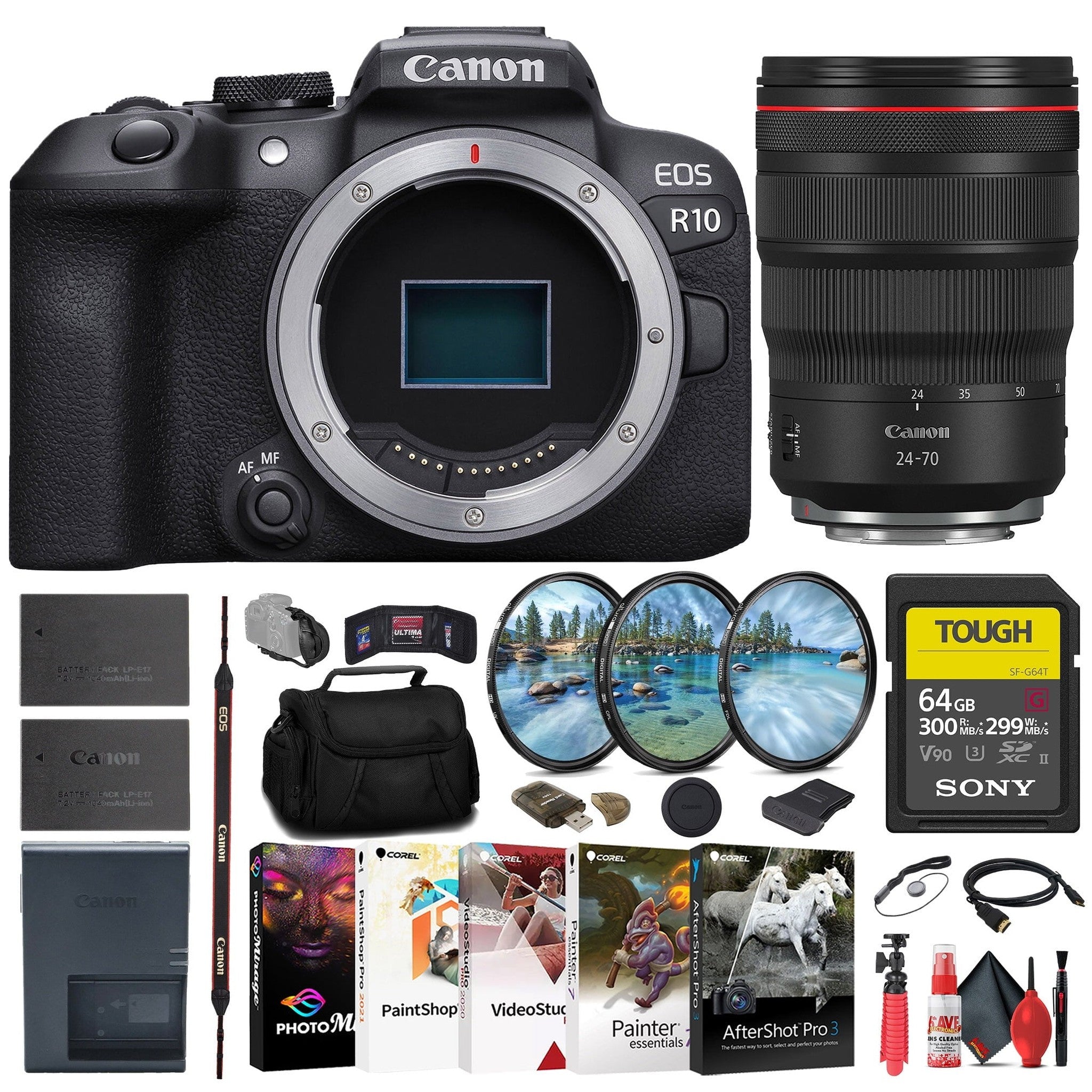 Canon EOS R10 Mirrorless Camera + Canon 24-70mm Lens + 64GB SD Card + More Canon