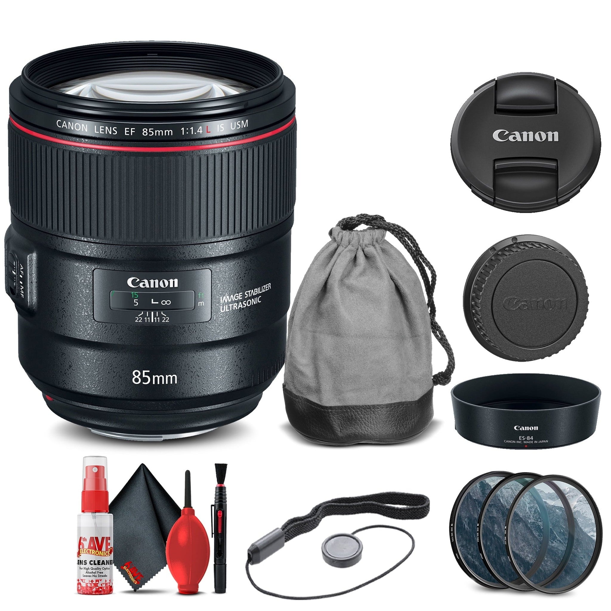 Canon EF 85mm f/1.4L IS USM Lens 2271C002 + Filter Kit + Cap Keeper Base Bundle Canon