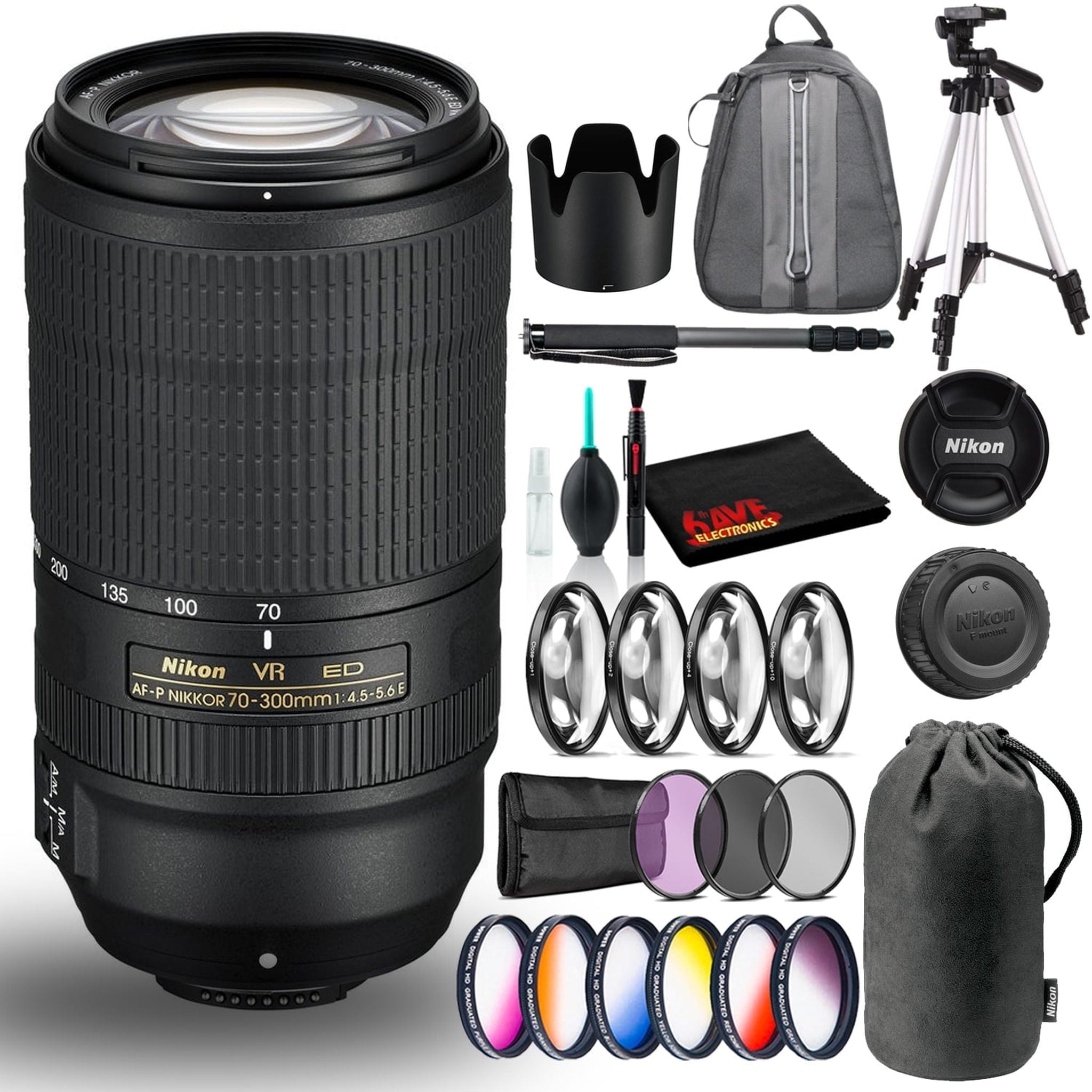 Nikon AF-P NIKKOR 70-300mm f/4.5-5.6E ED VR Lens Intl Model Bacpack Bundle Nikon