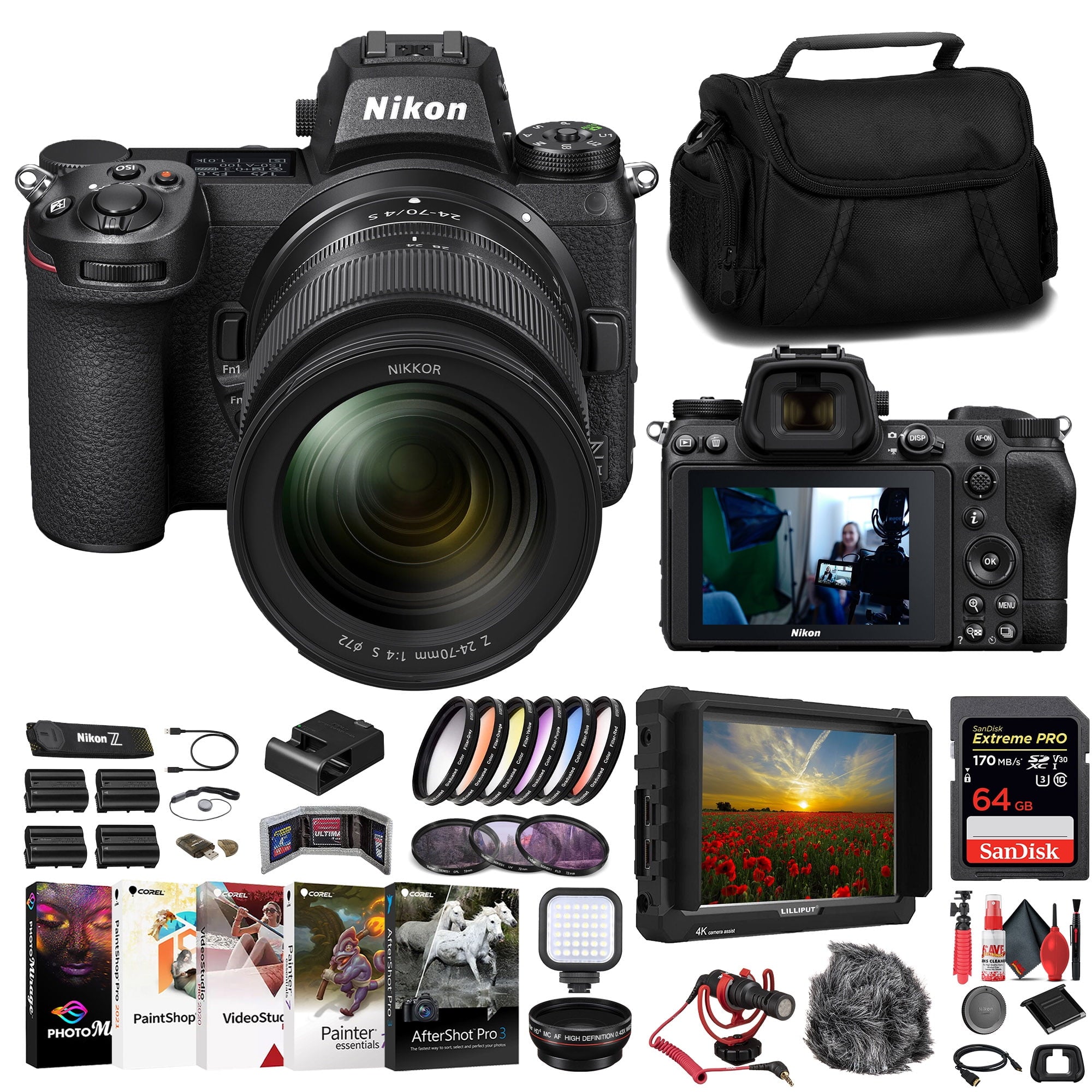 Nikon Z7 II Mirrorless Camera W/ 24-70mm f/4 Lens + 4K Monitor + 64GB Card + More Nikon