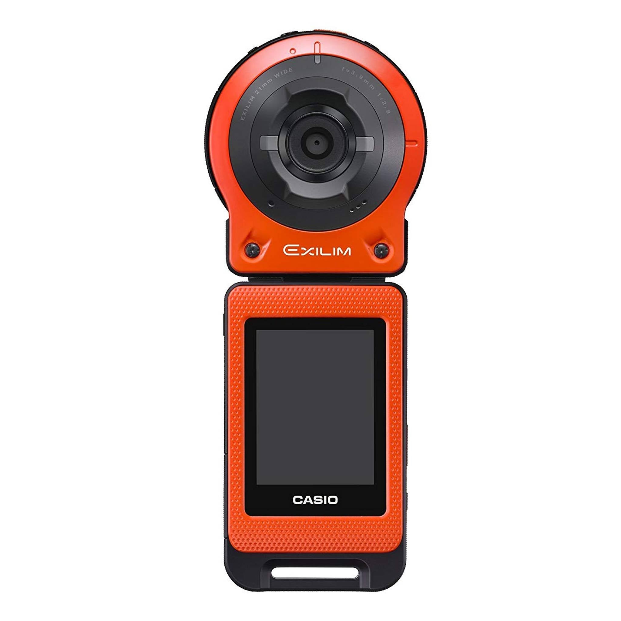 CASIO EX-FR10 EXILIM Digital Action Camera 14.1 MP - Orange - USB Reader + Wallet - 32GB microSD - Cleaning Kit Base Bundle