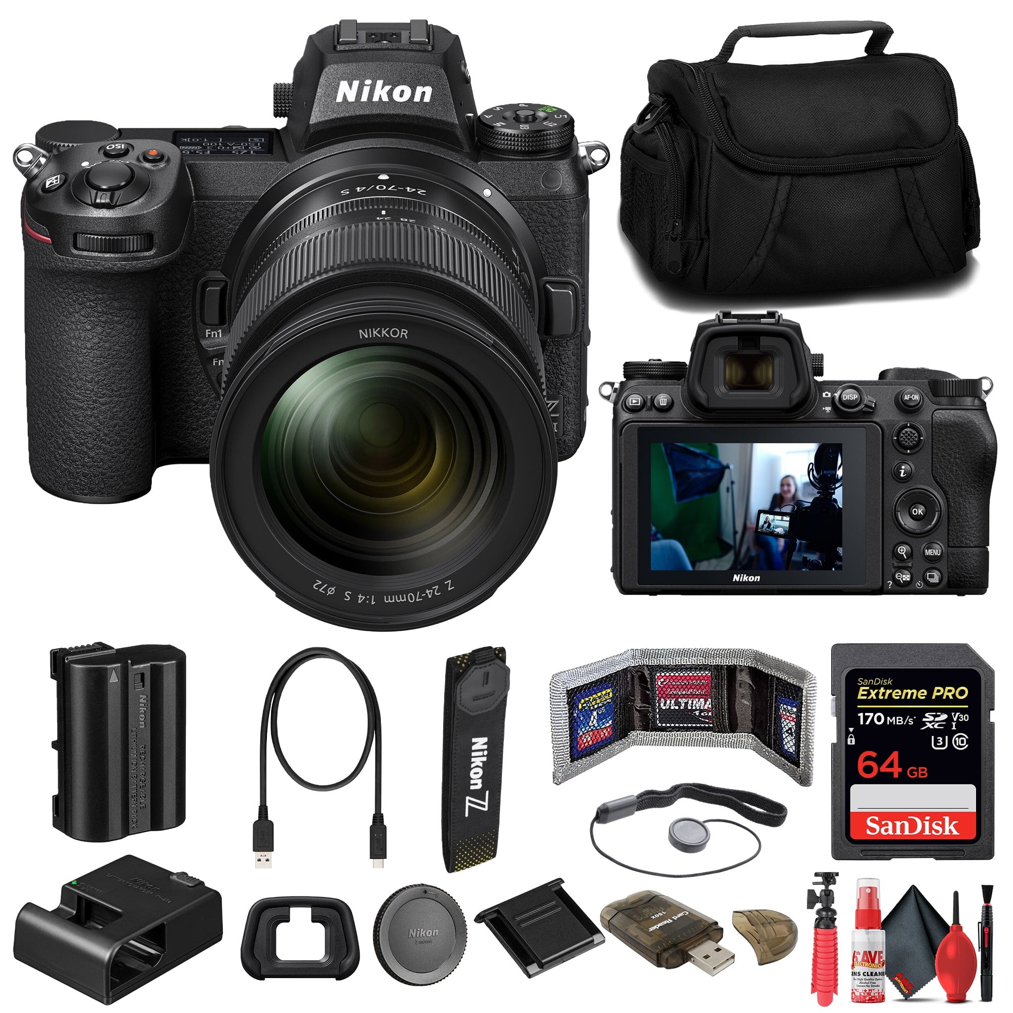 Nikon Z7 II Mirrorless Camera W/ 24-70mm f/4 Lens + 64GB Card + Bag + More Nikon