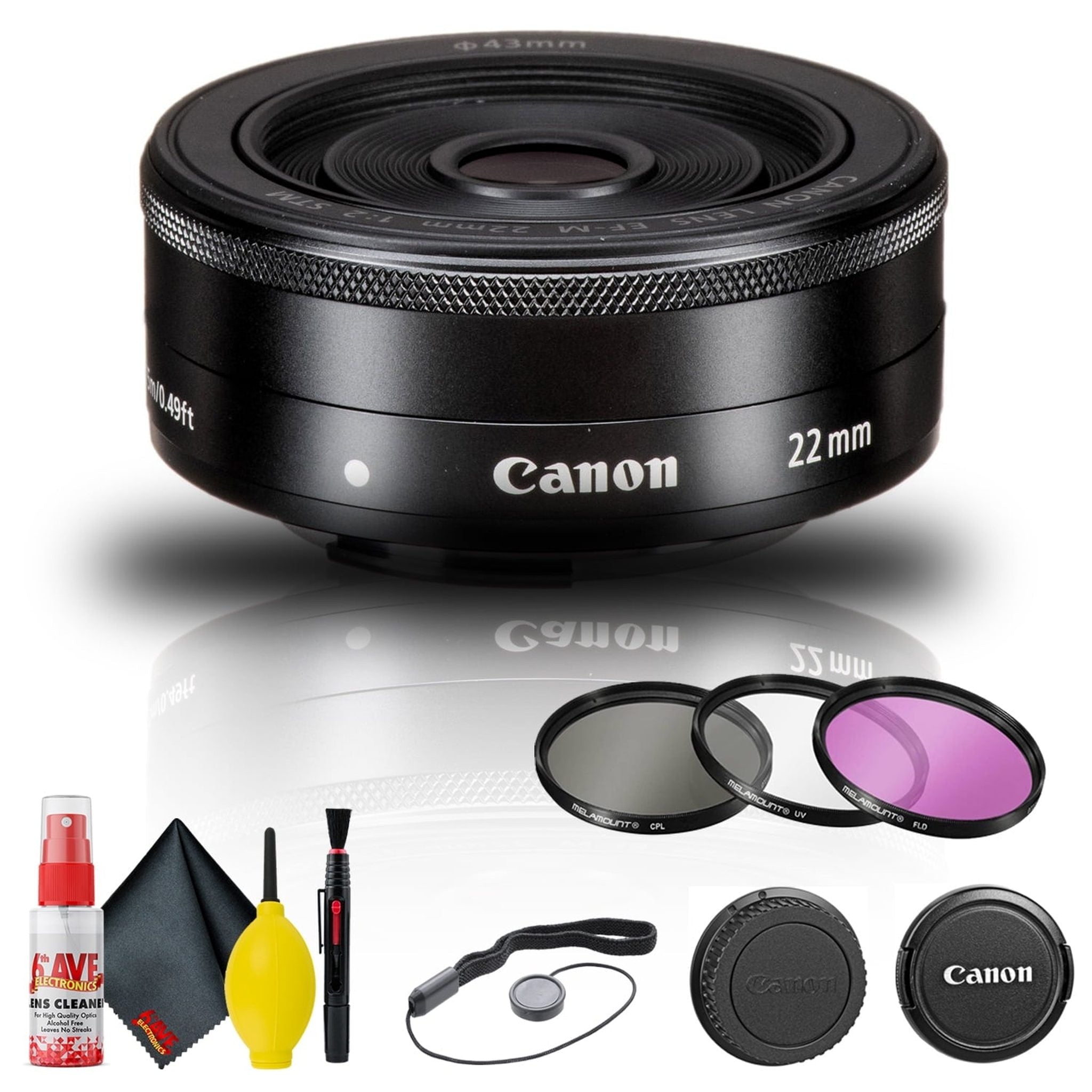 Canon EF-M 22mm f/2 STM Lens 5985B002 + Filter Kit + Cap Keeper Base Bundle Canon