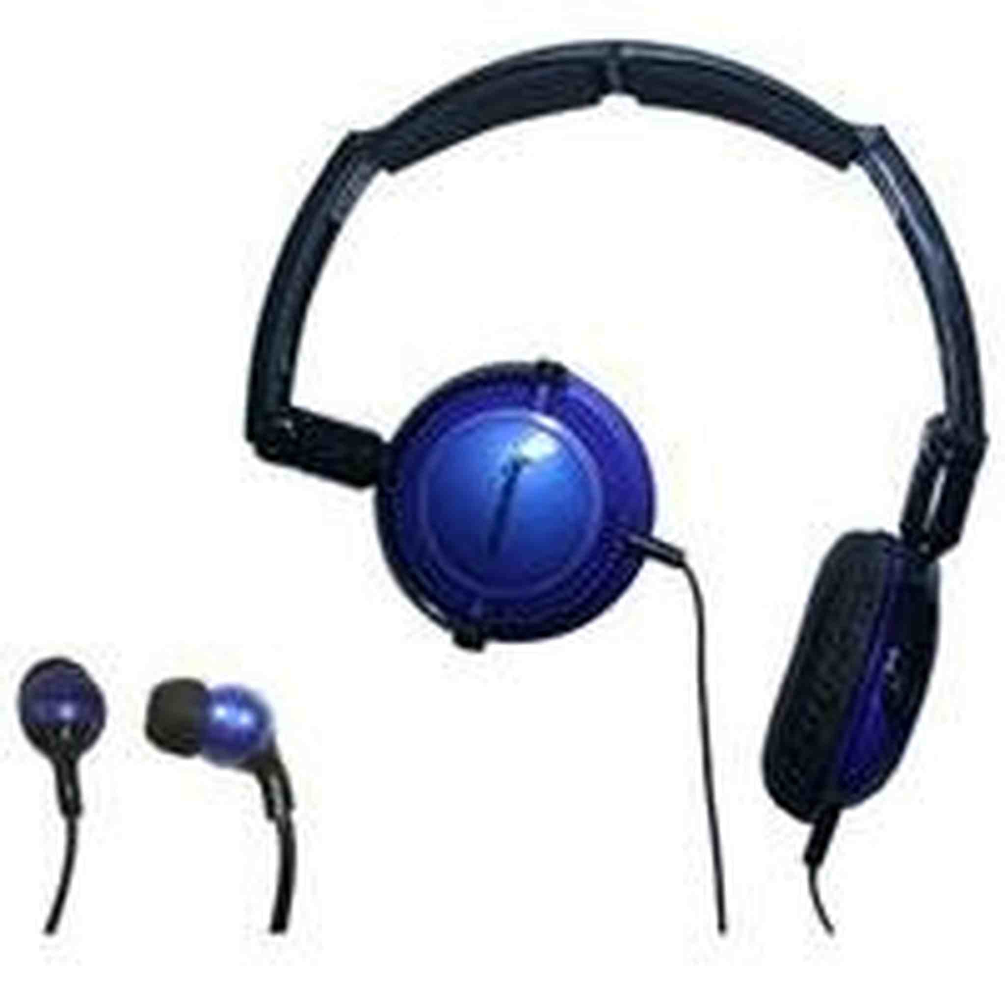 Soniq KABOOM! Headphone/Earphone Combo Pack, 18 Hz to 22 kHz Frequency Response, Blue Soniq