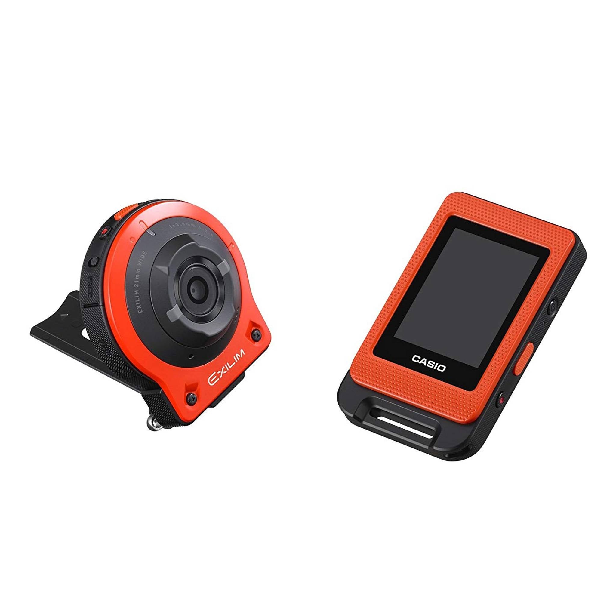 CASIO EX-FR10 EXILIM Digital Action Camera 14.1 MP - Orange - USB Reader + Wallet - 32GB microSD - Cleaning Kit Base Bundle