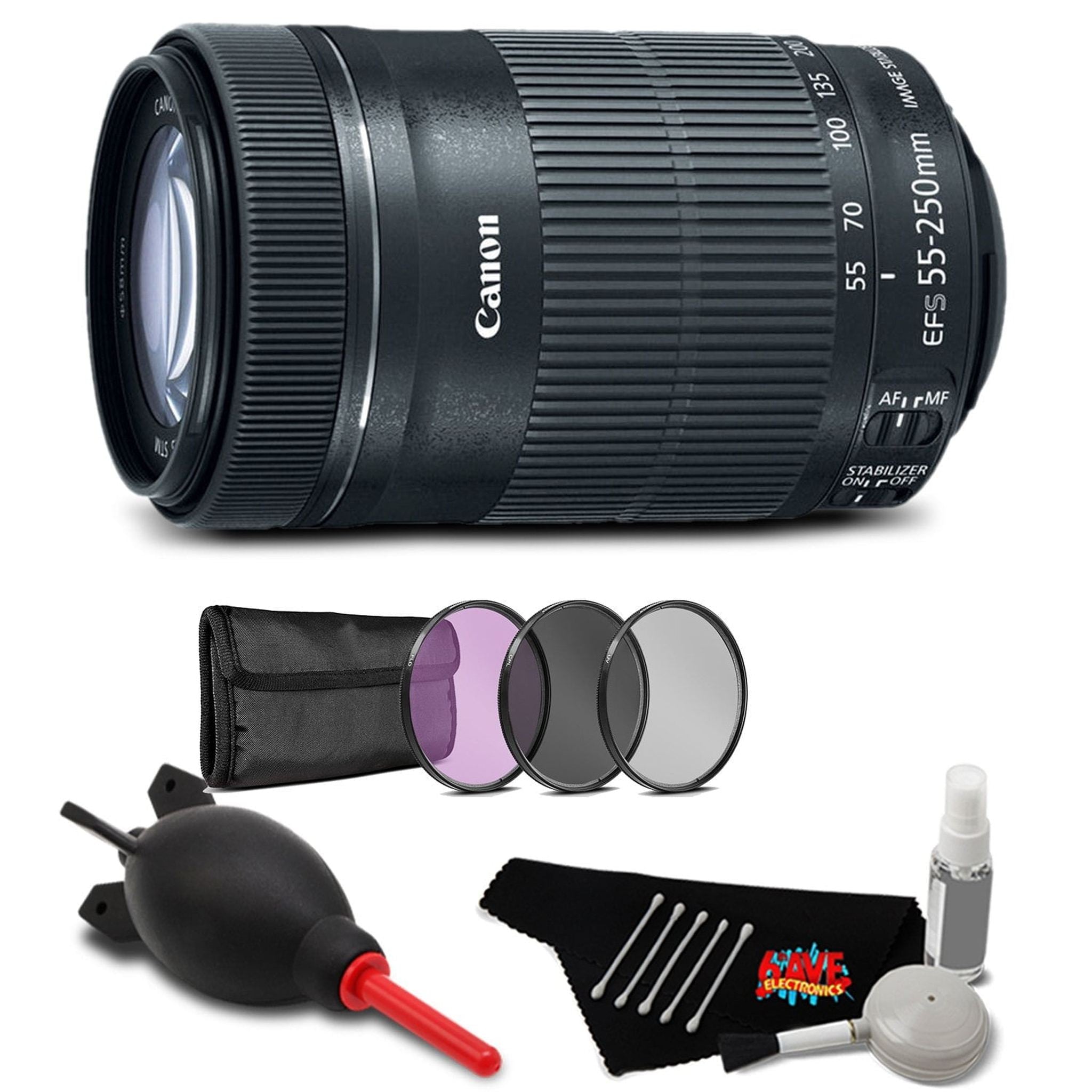 Canon EF-S 55-250mm f/4-5.6 is STM Lens Accessory Bundle International Model Canon