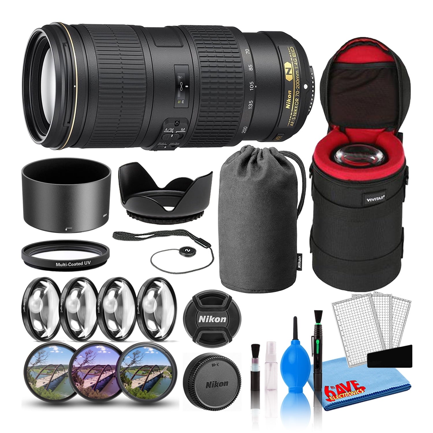 Nikon AF-S 70-200mm f/4G ED VR Telephoto Lens 2202 Intl Model Bundle Nikon