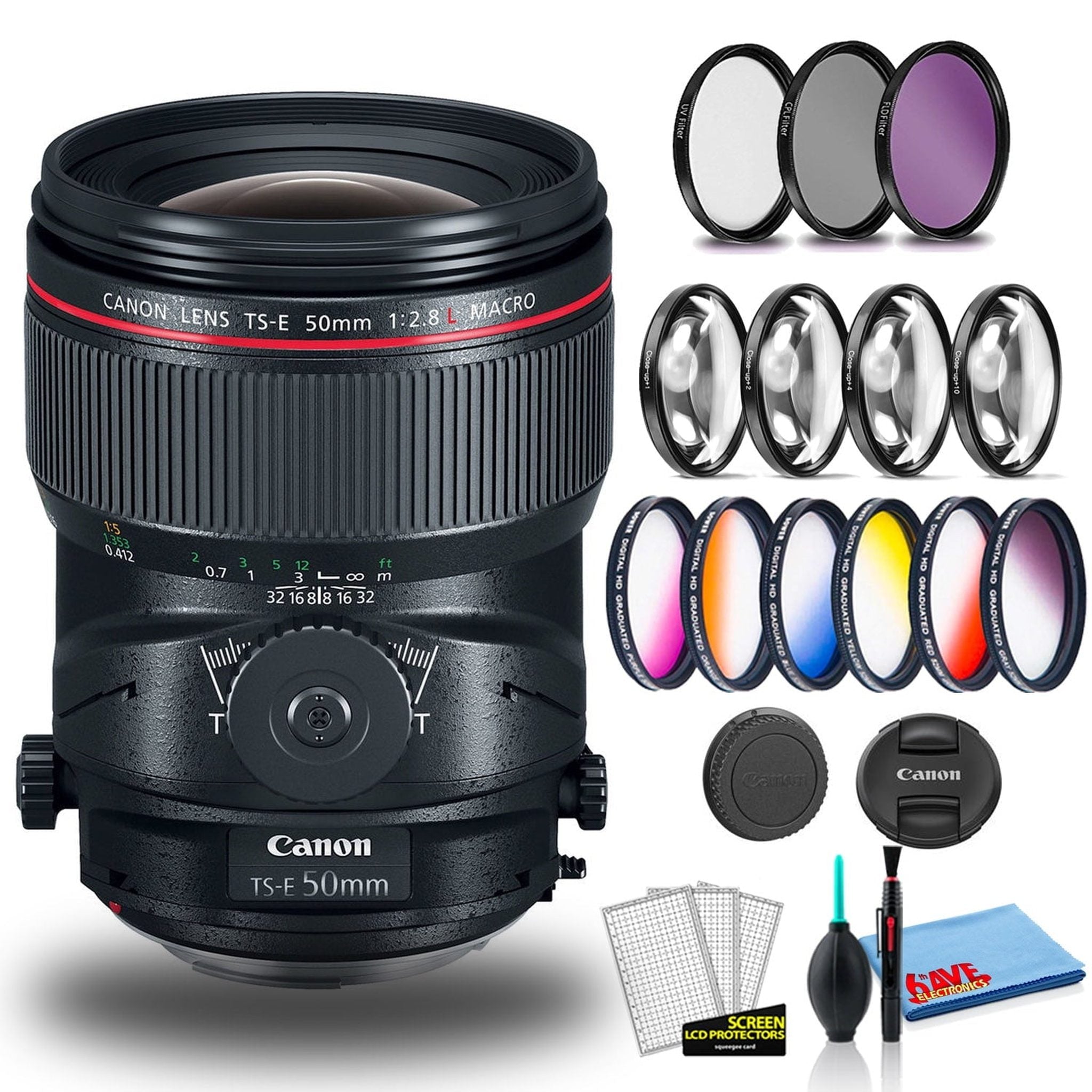 Canon TS-E 50mm f/2.8L Macro Tilt-Shift Lens with Cleaning Kit and Filter Kits Canon