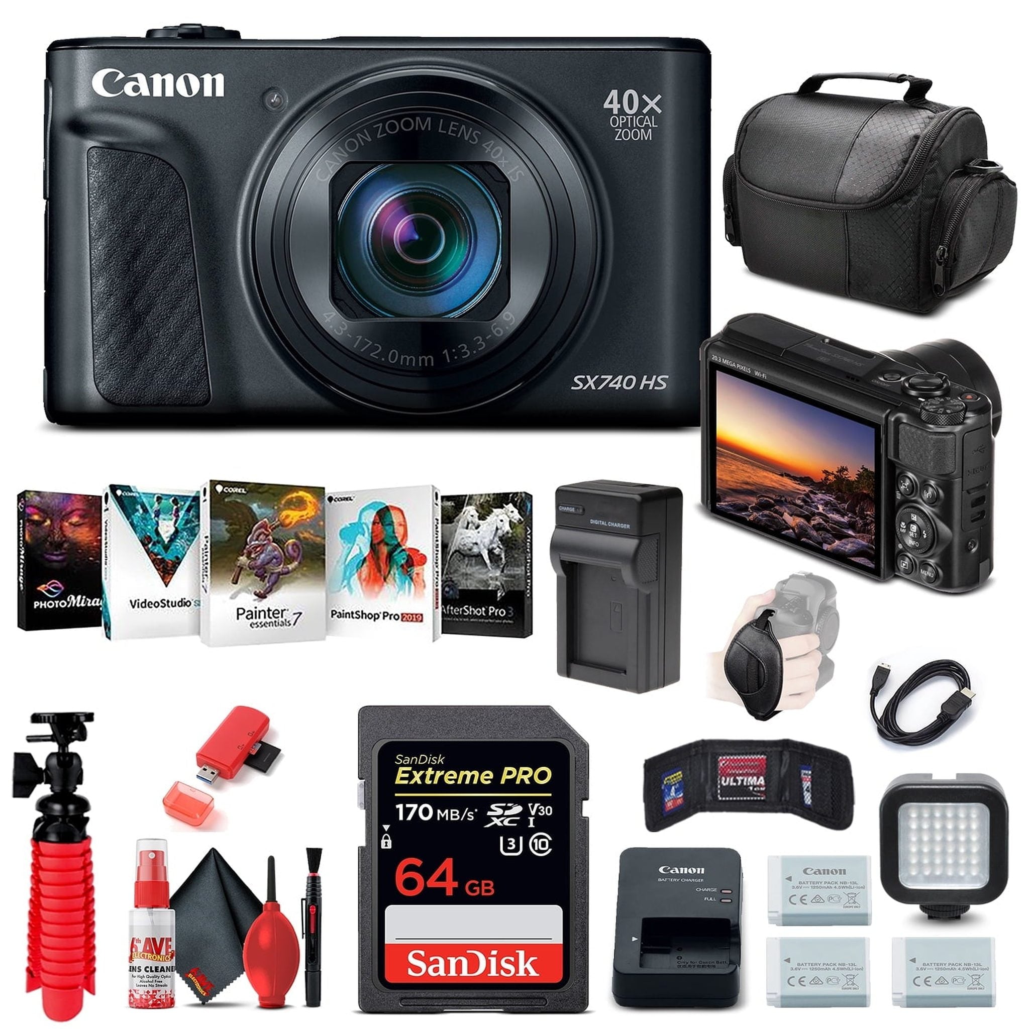 Canon PowerShot SX740 HS Digital Camera Black 2955C001 + 64GB Card Pro Bundle Canon