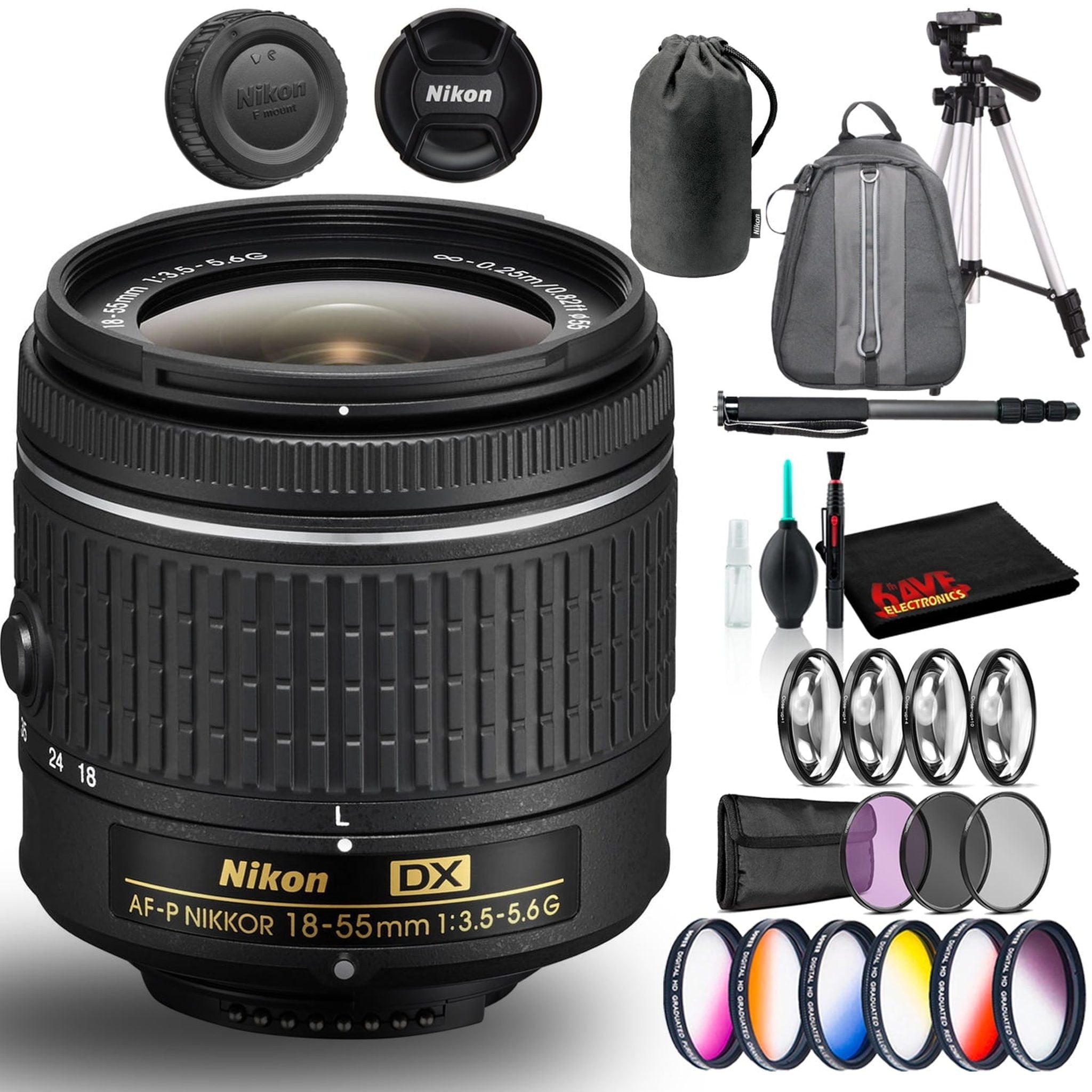 Nikon AF-P DX NIKKOR 18-55mm f/3.5-5.6G Lens Intl Model With Tripod and Bag Nikon