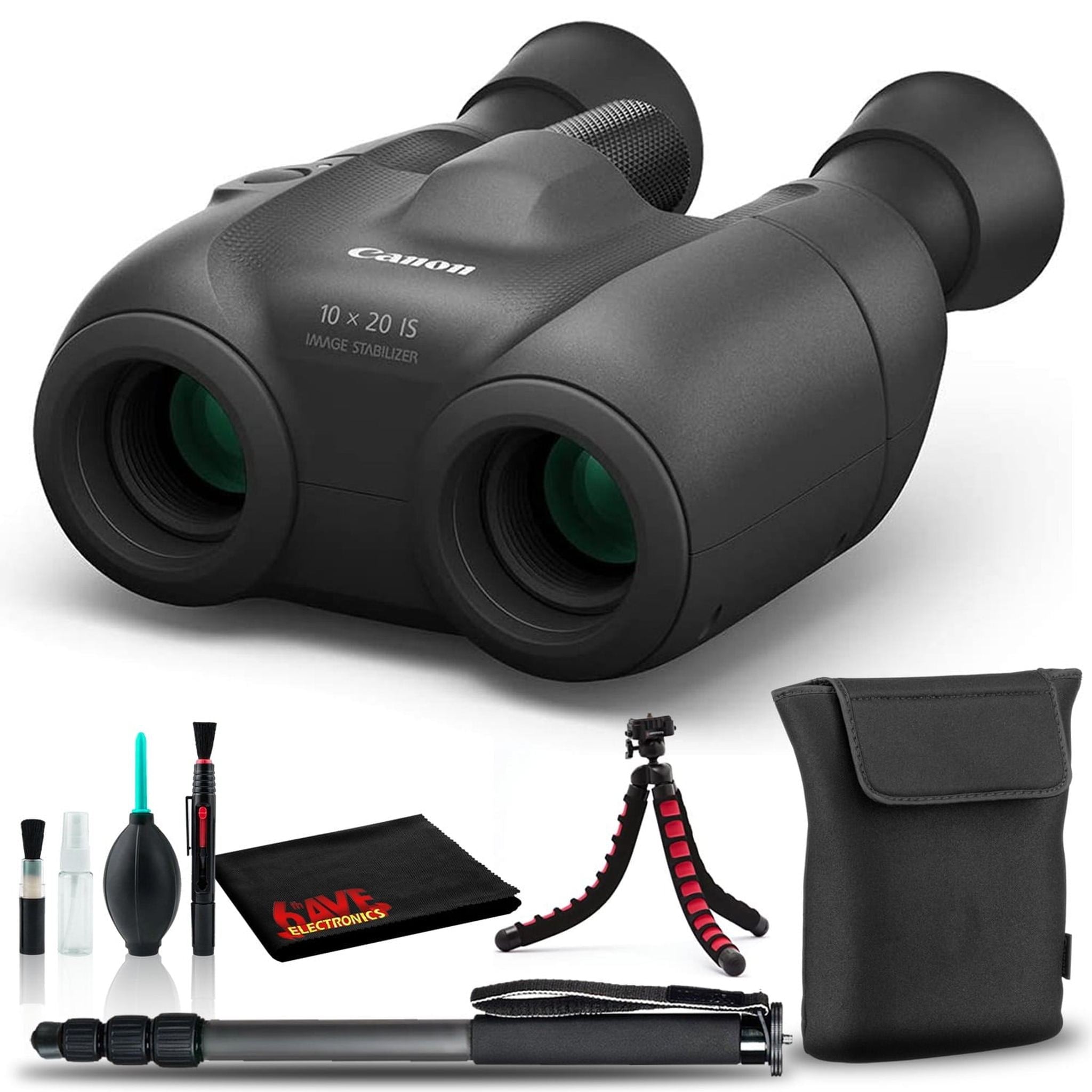 Canon 10x20 IS Image Stabilized Binocular with Monopod, 12in Tripod Bundle