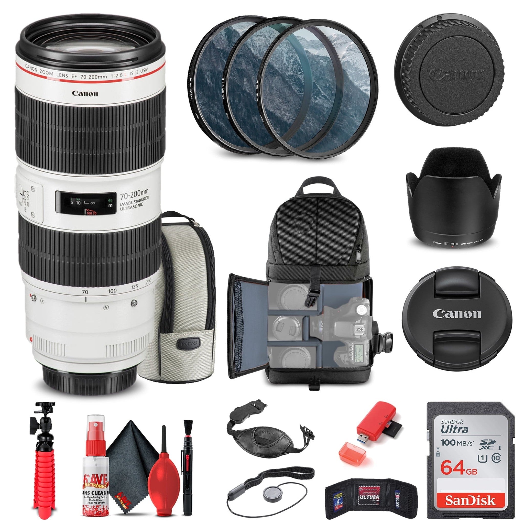 Canon EF 70-200mm f/2.8L IS III USM Lens 3044C002 + Filter + BackPack + More Canon