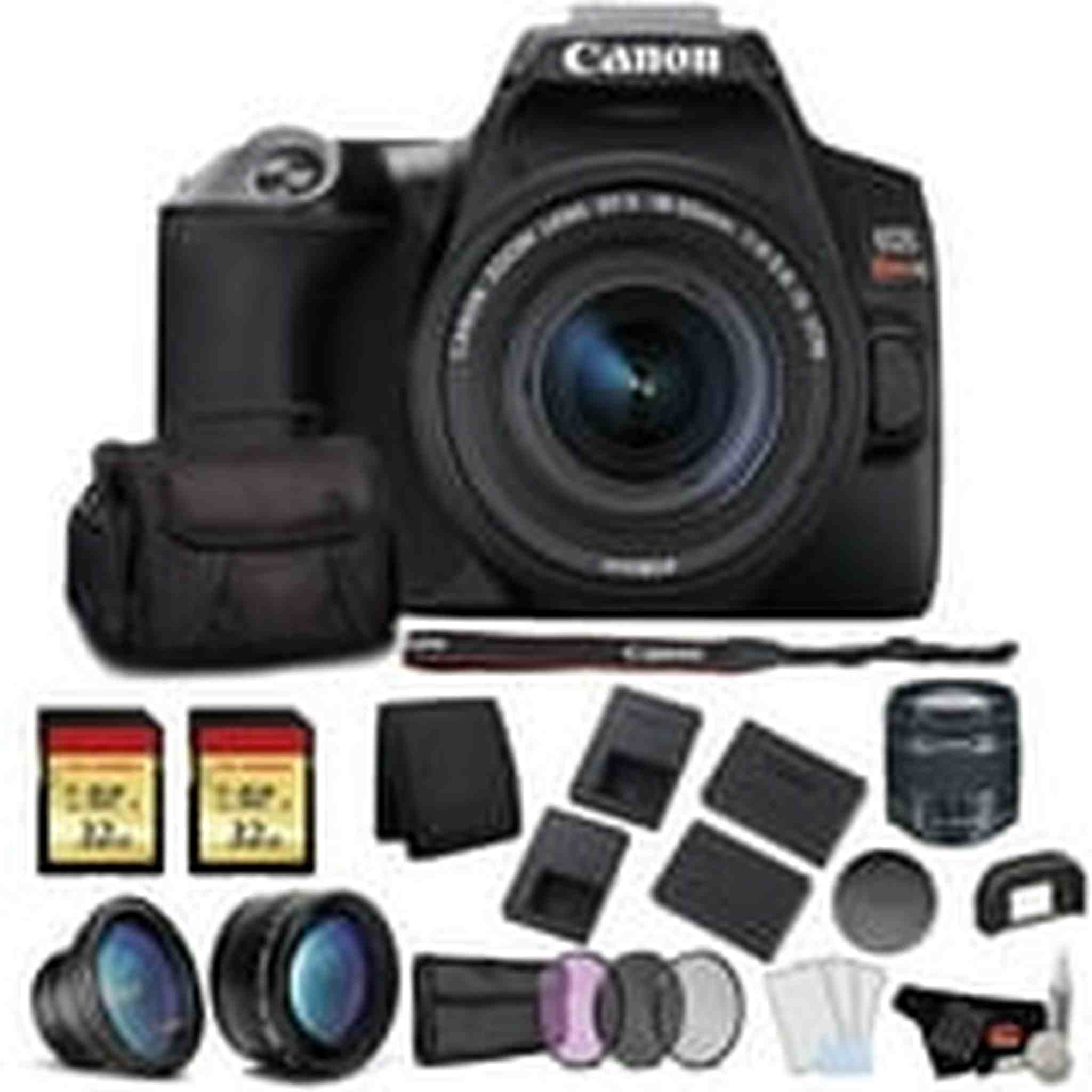 Canon EOS Rebel SL3 DSLR Camera with 18-55mm Lens Black Bundle with 2x32GB Memory Card + Battery for CanonLPE17 + LCD Canon