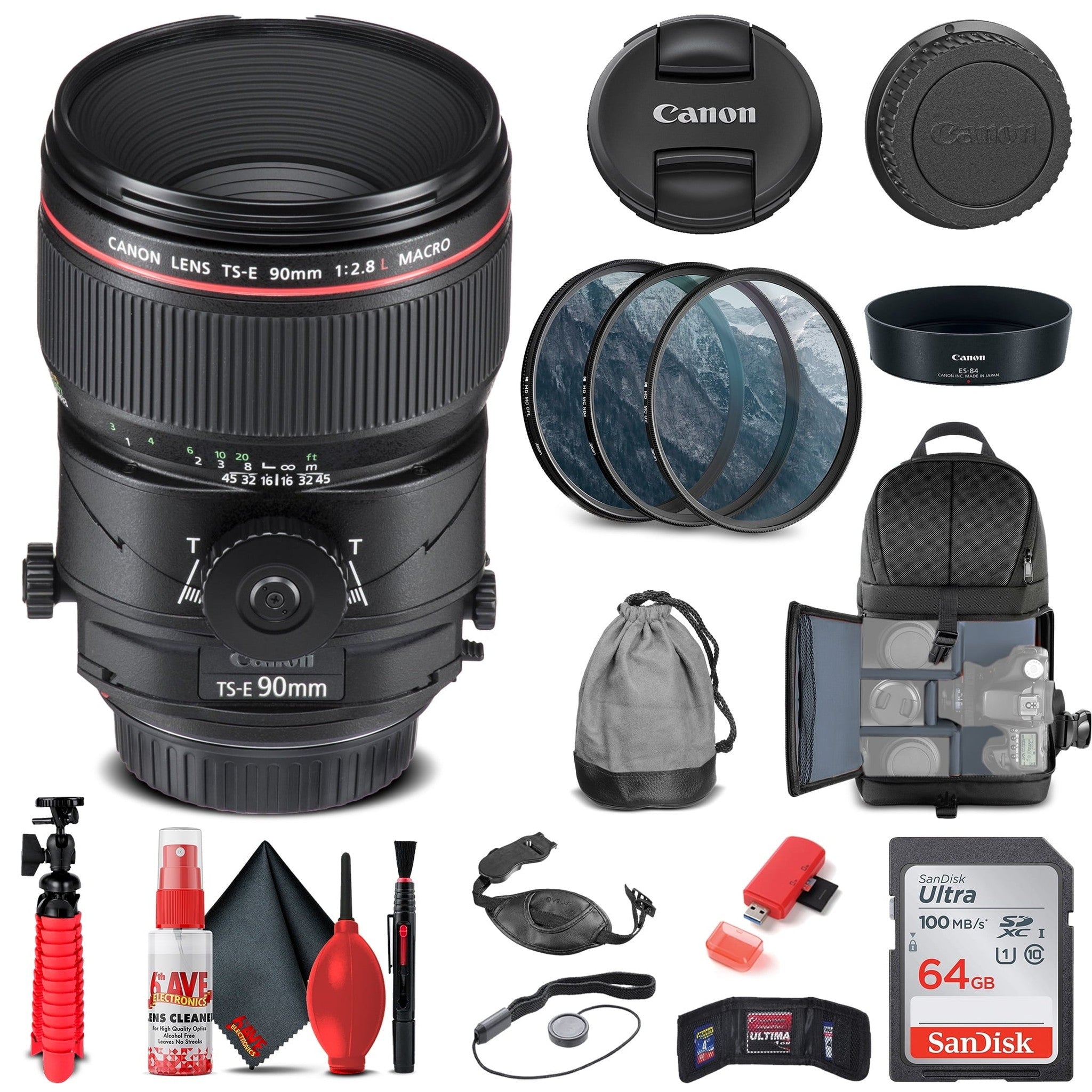 Canon TS-E 90mm f/2.8L Macro Tilt-Shift Lens 2274C002 + Filter Kit + More Canon