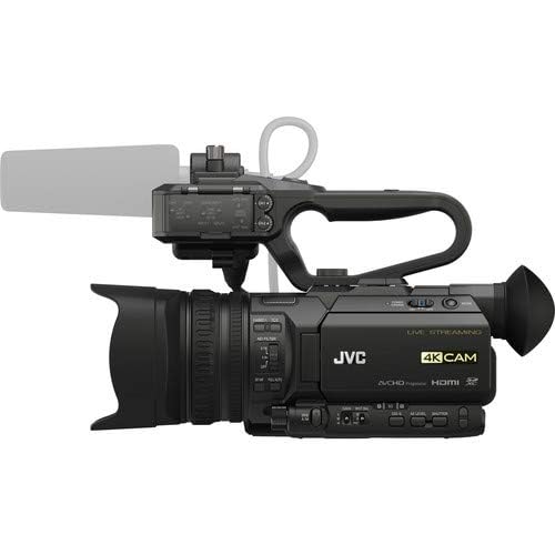 JVC GY-HM250 UHD 4K Streaming Camcorder W/ 2 X 64GB Memory Card, Tripod, Rode Mic, External Monitor, Sony Pro Headphones, Case, LED Light, and More Premium Bundle JVC