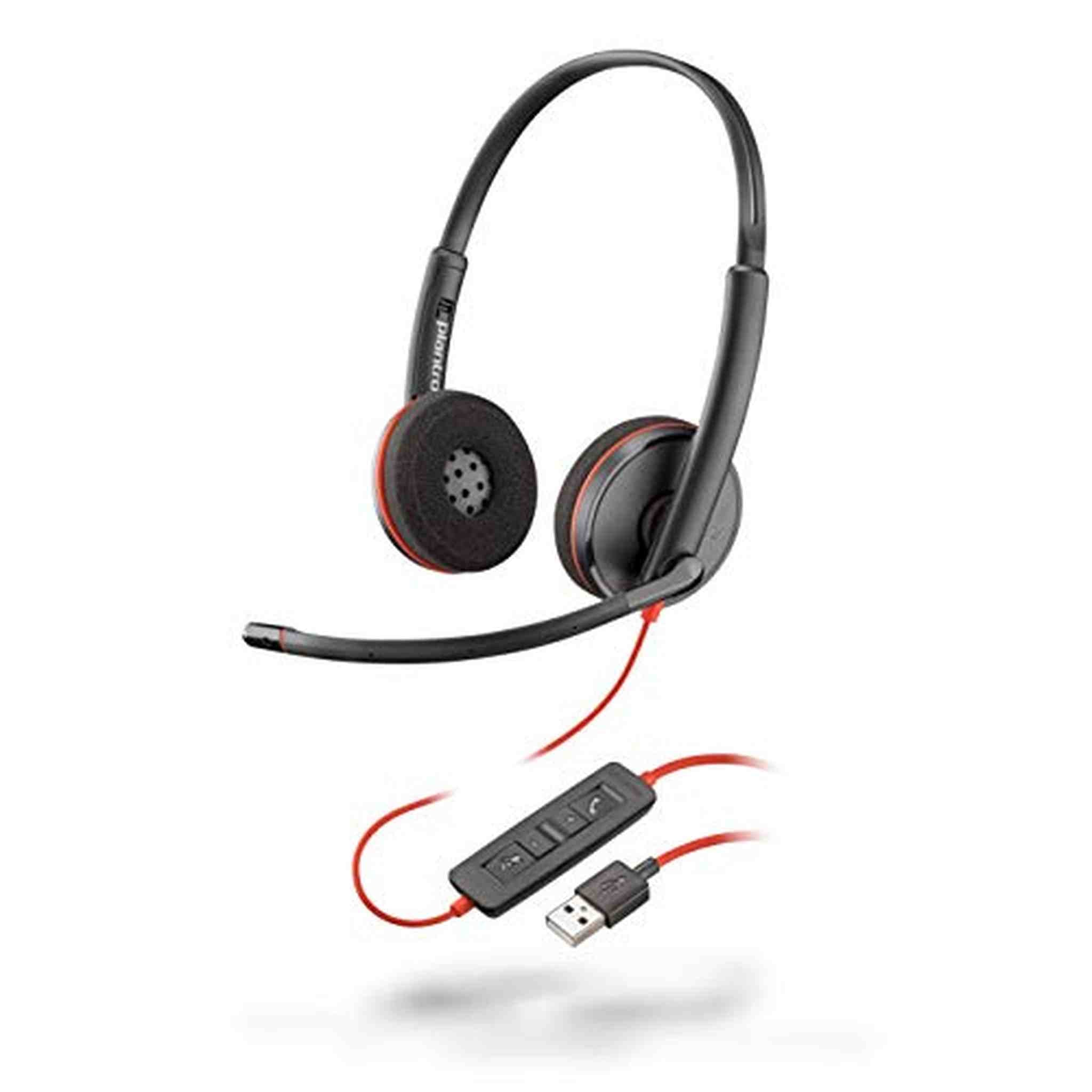 Plantronics - Blackwire 3220 - Wired Dual-Ear Stereo Headset with Boom Mic Poly Plantronics + Polycom