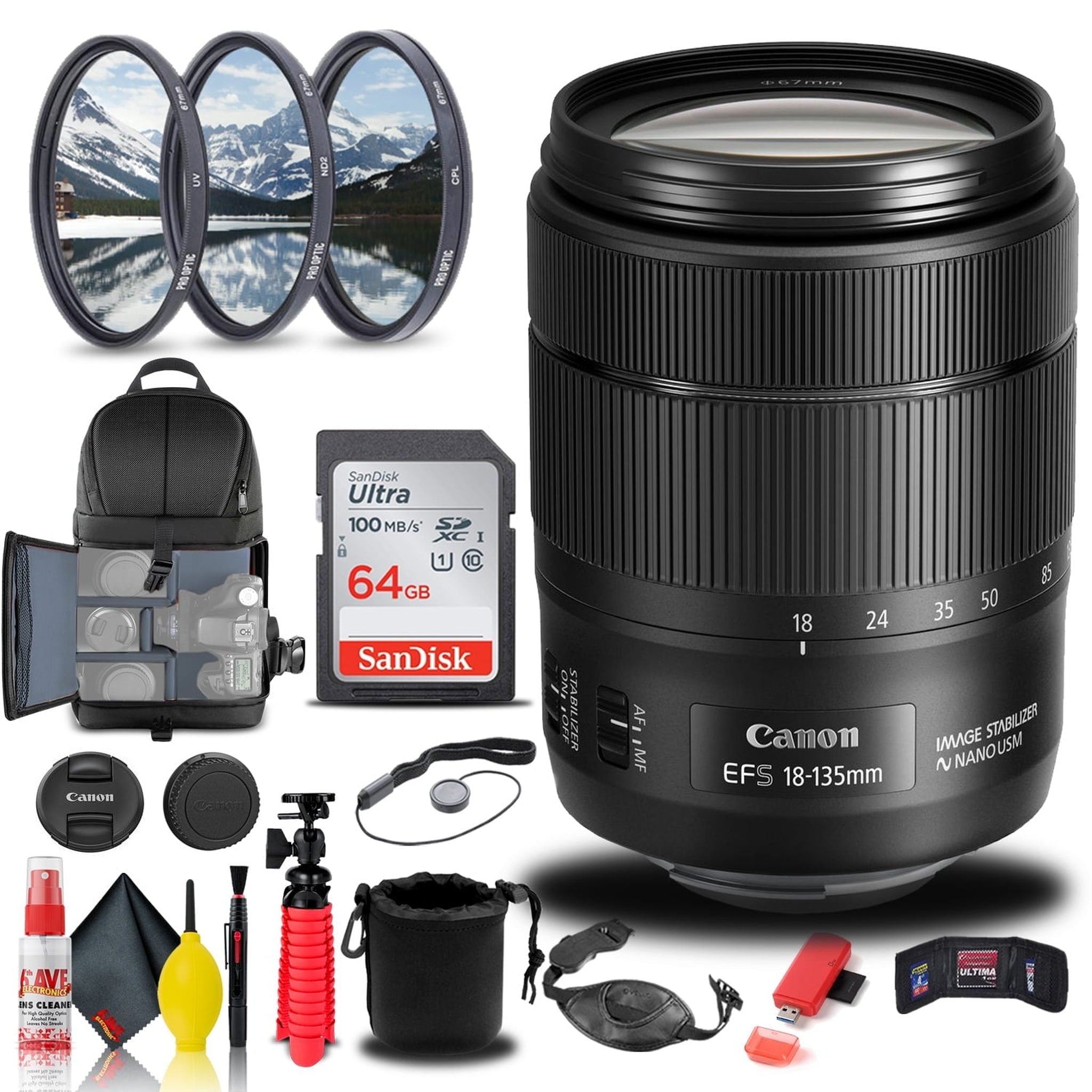 Canon EF-S 18-135mm f/3.5-5.6 IS USM Lens 1276C002 + Filter Kit + More Canon