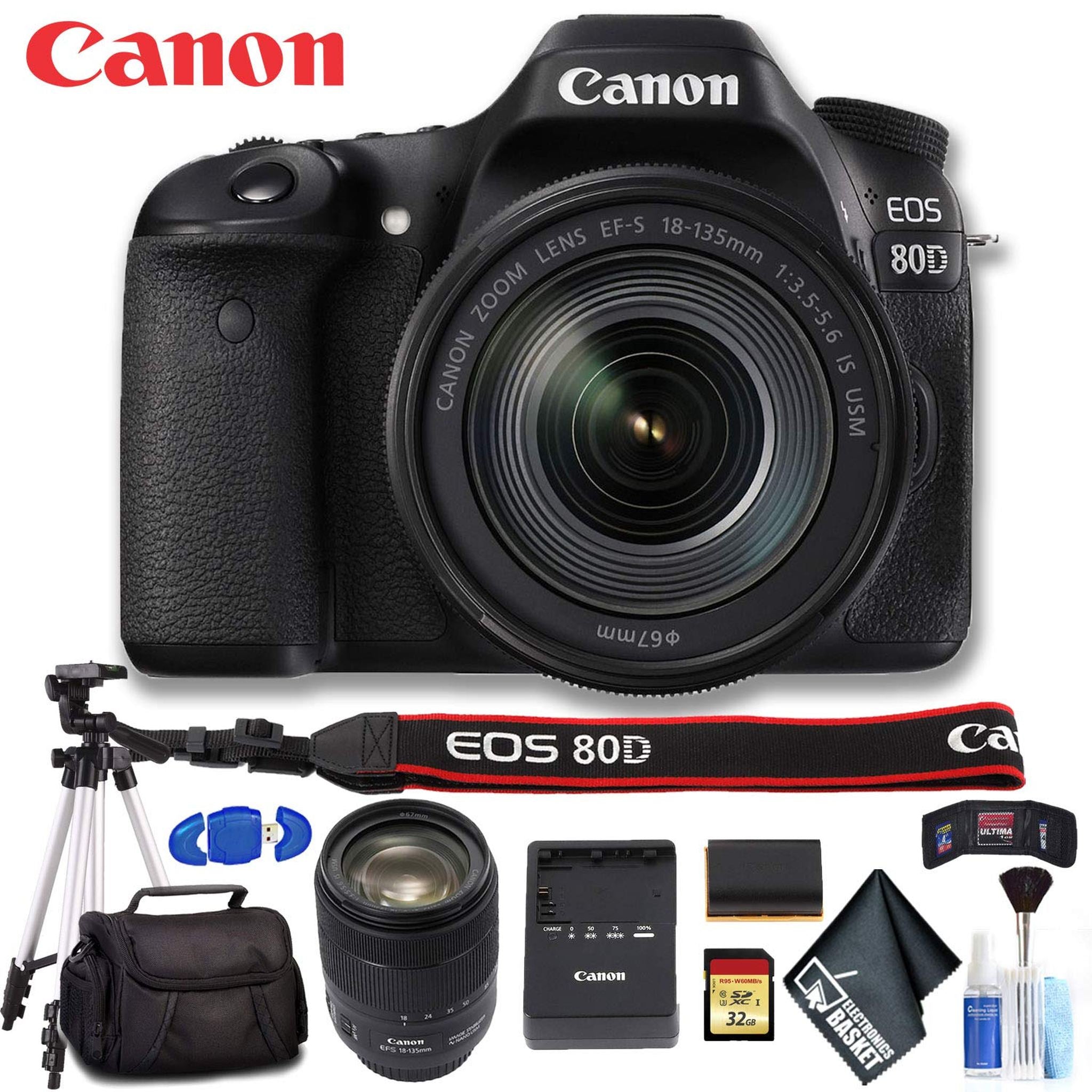 Canon EOS 80D DSLR Camera with 18-135mm Lens Intl Model Ultimate Bundle Canon