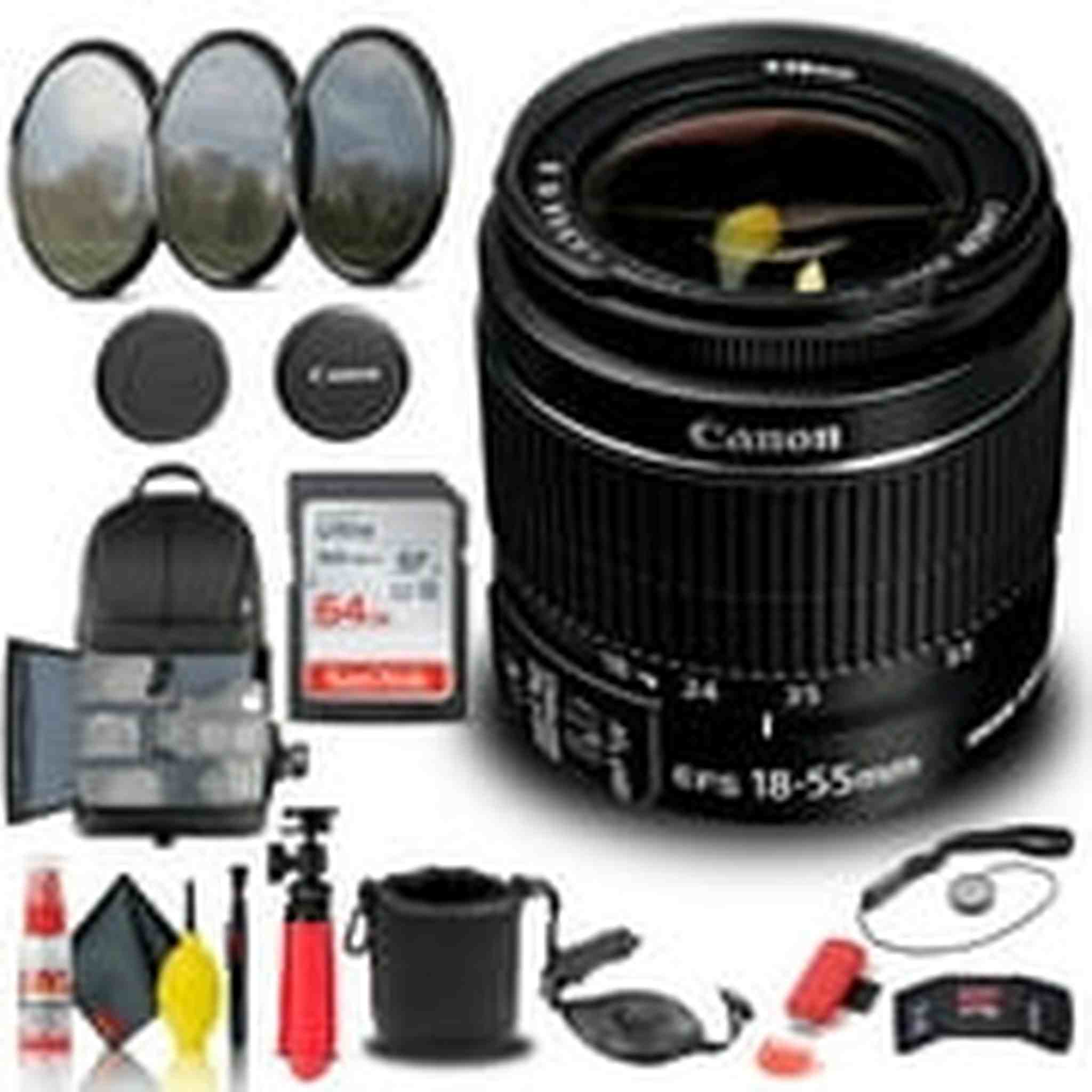 Canon EF-S 18-55mm f/3.5-5.6 IS II Lens 2042B002 + Filter + BackPack + More Canon