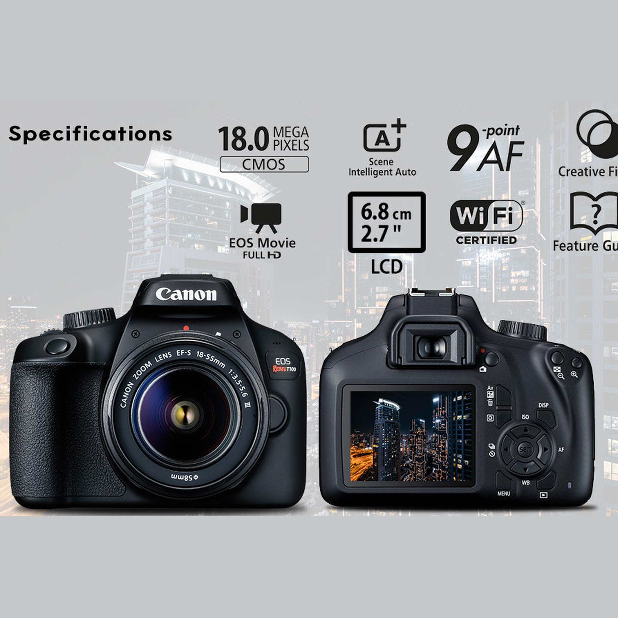 Canon EOS 4000D / Rebel T100 DSLR Camera with 18-55mm Lens 58mm Filters Intl Bundle Canon