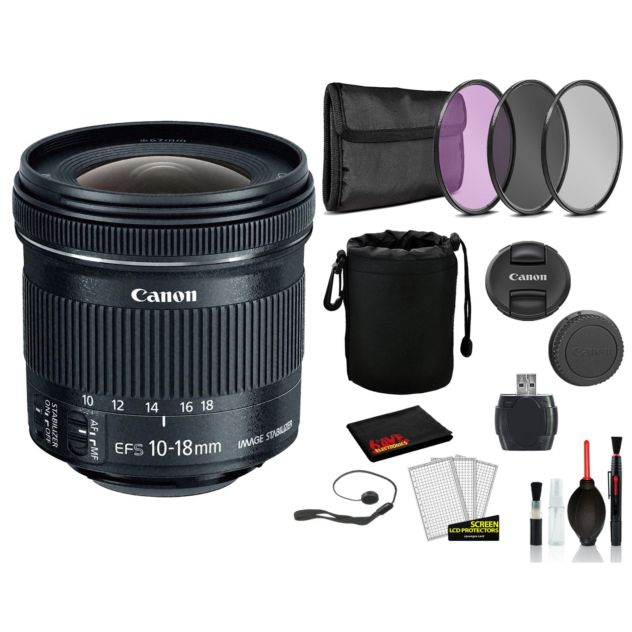 Canon EF-S 10-18mm f/4.5-5.6 IS STM Lens 9519B002 Lens with Bundle includes 3pc Filter Kit + Lens Pouch + More Canon