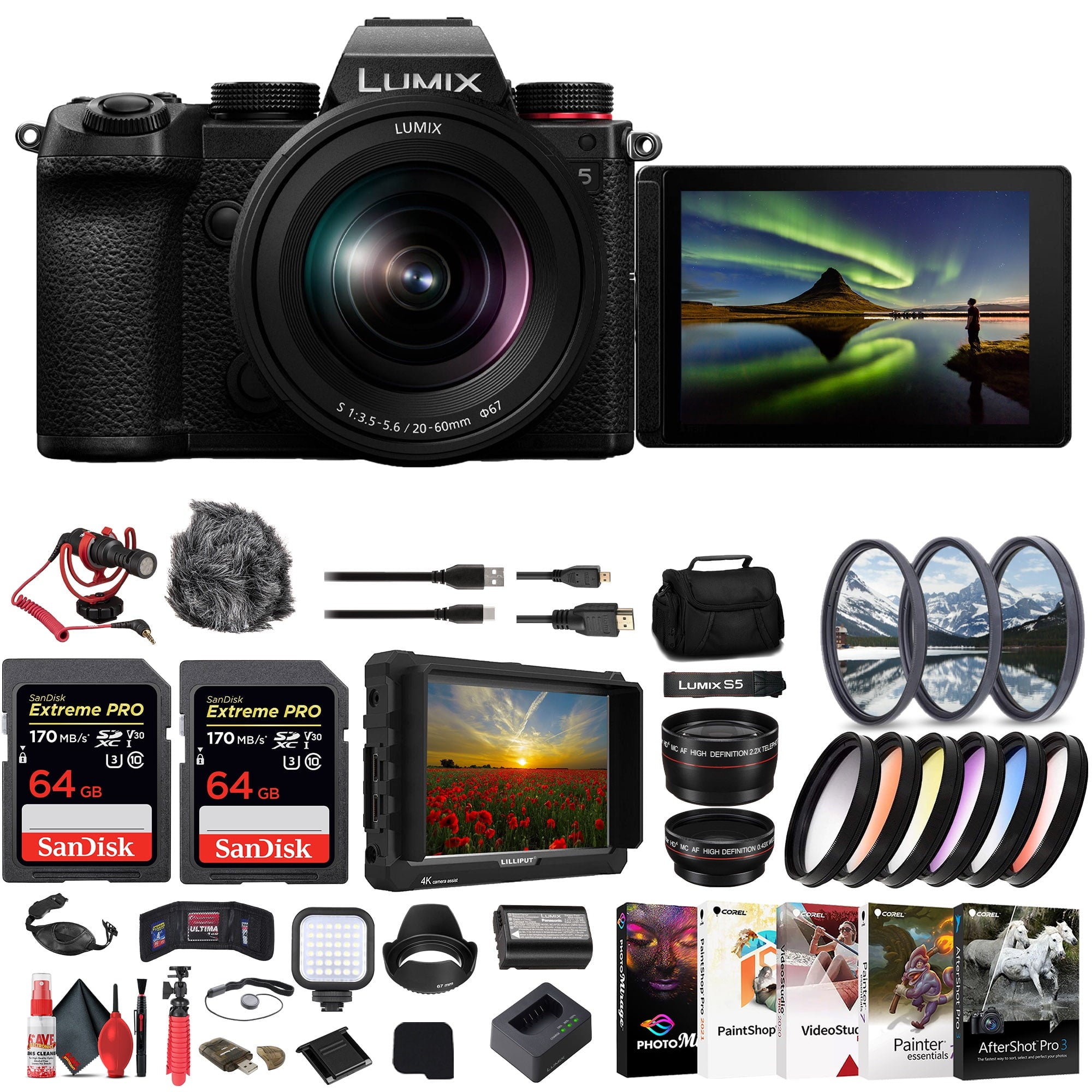 Panasonic Lumix S5 Mirrorless Camera with 20-60mm Lens + 4K Monitor + More Panasonic