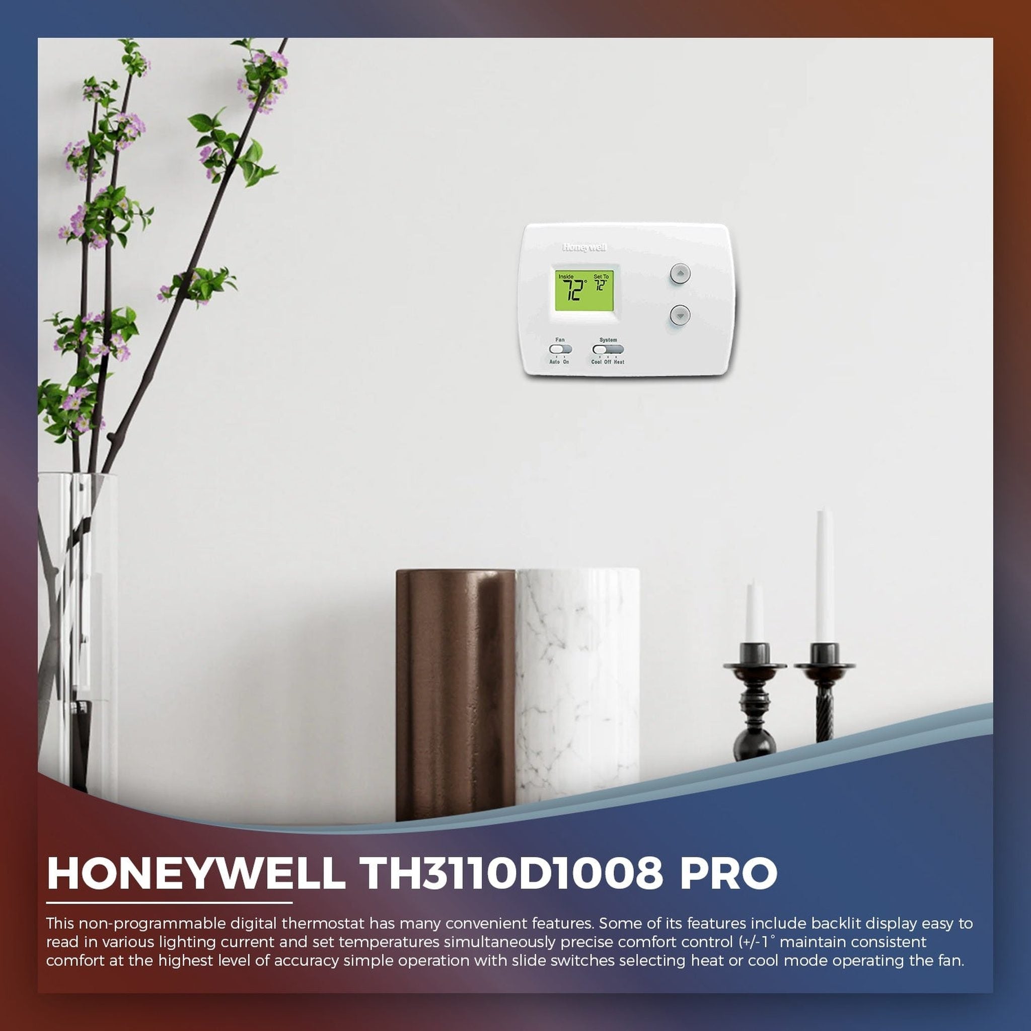 Honeywell TH3110D1008 Pro Non-Programmable Digital Thermostat, 1 Pack, White Honeywell