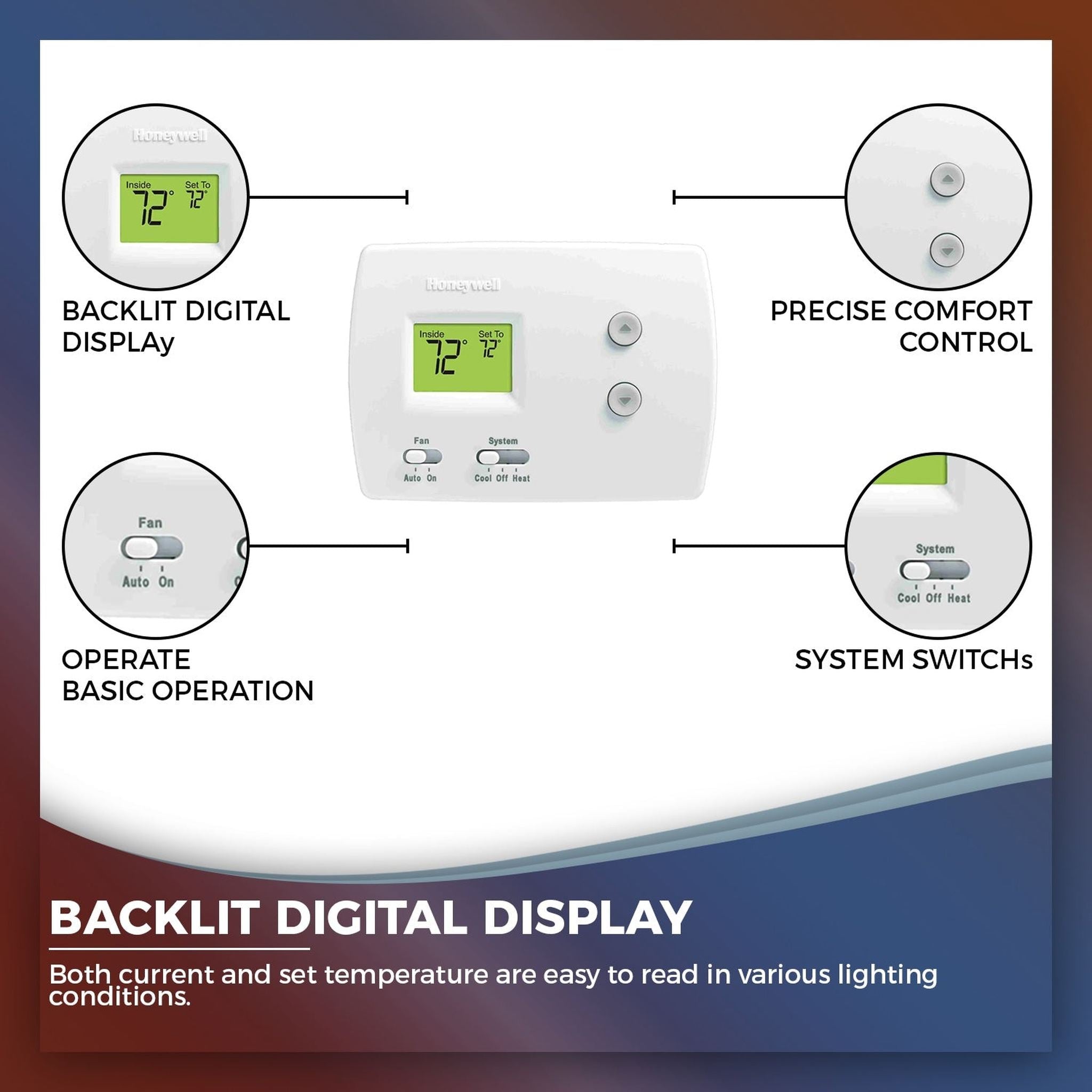 Honeywell TH3110D1008 Pro Non-Programmable Digital Thermostat, 1 Pack, White Honeywell