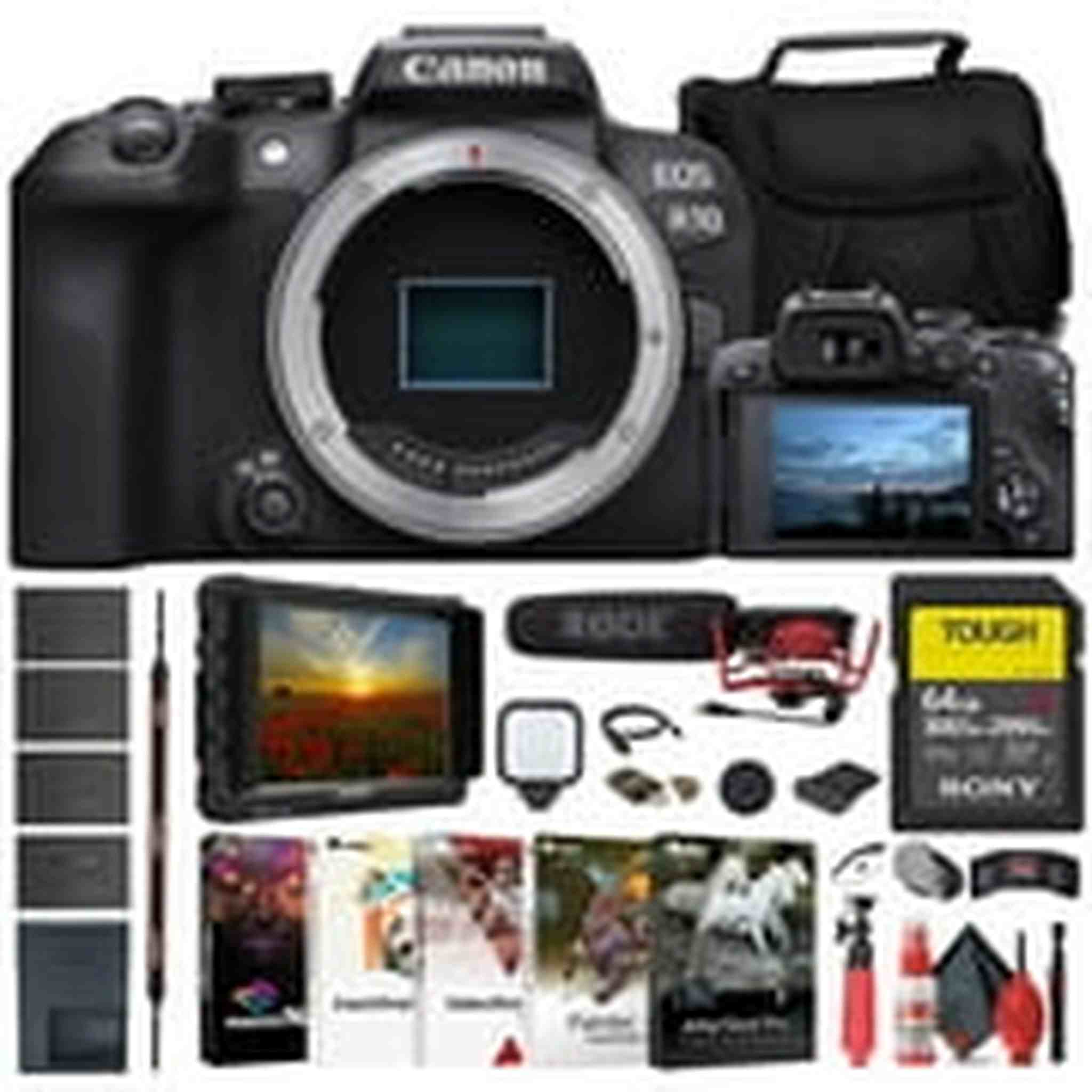 Canon EOS R10 Mirrorless Camera + 4K Monitor + Rode VideoMic + 64GB Card+ More Canon