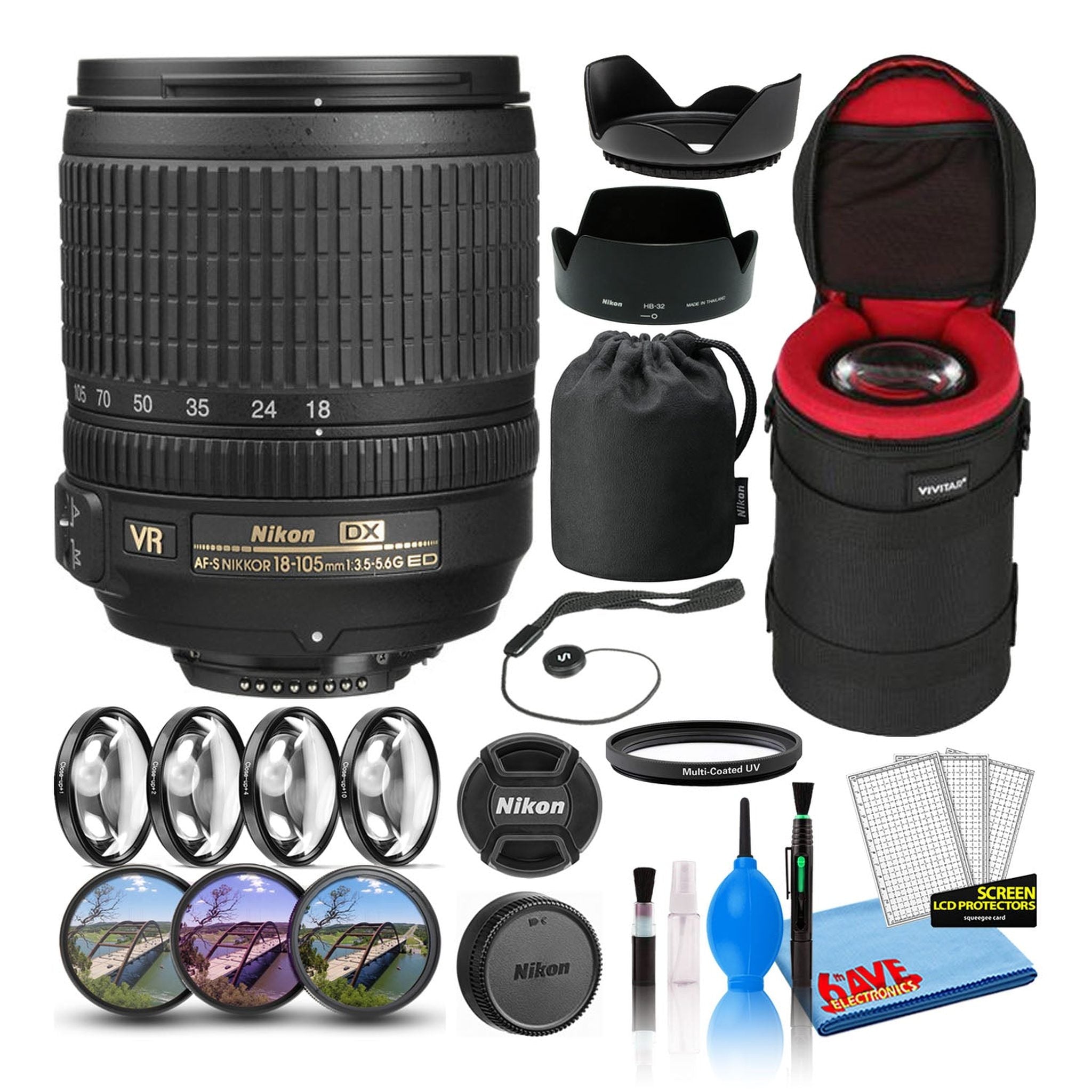 Nikon AF-S DX 18-105mm f/3.5-5.6G ED VR Lens 2179 Intl Model Bundle Nikon