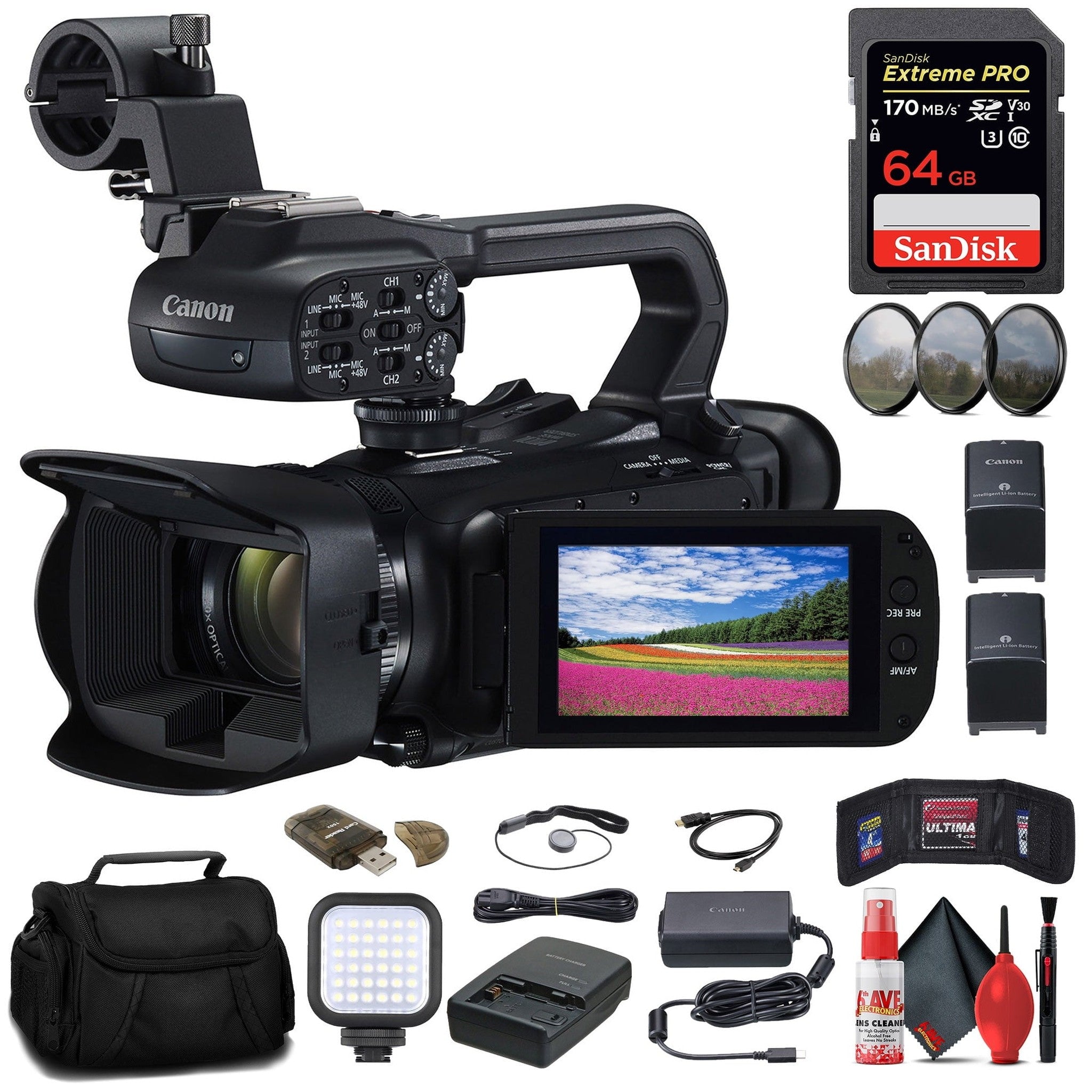 Canon XA65 Professional UHD 4K Camcorder + 64GB Memory Card + BP828 Battery Basic Bundle Canon