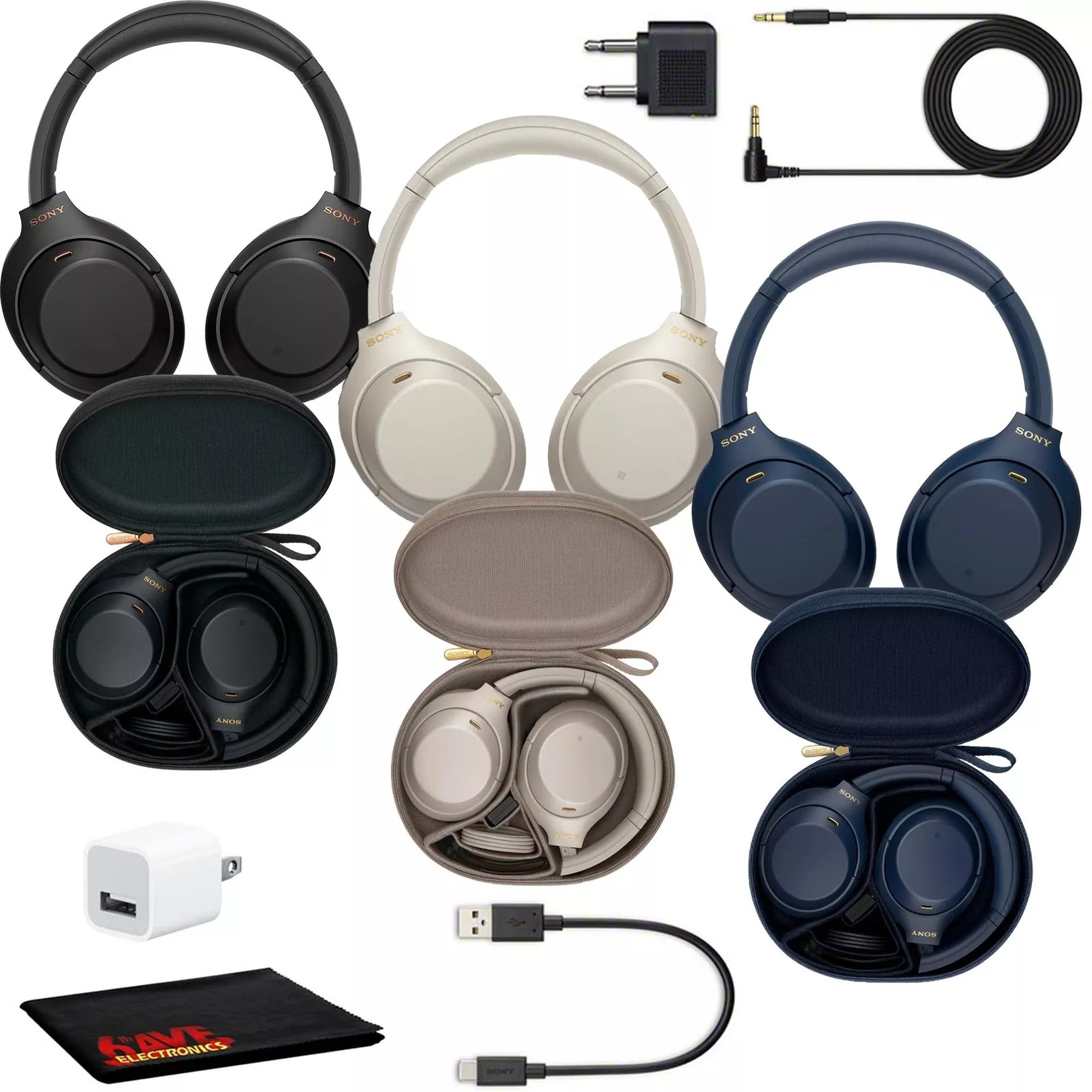 Sony WH-1000XM4 Wireless Noise Canceling Overhead Headphones with Mic for Phone-Call, Voice Control, With USB Wall Adapter and MicroFiber Cleaning Cloth - Bundle Sony