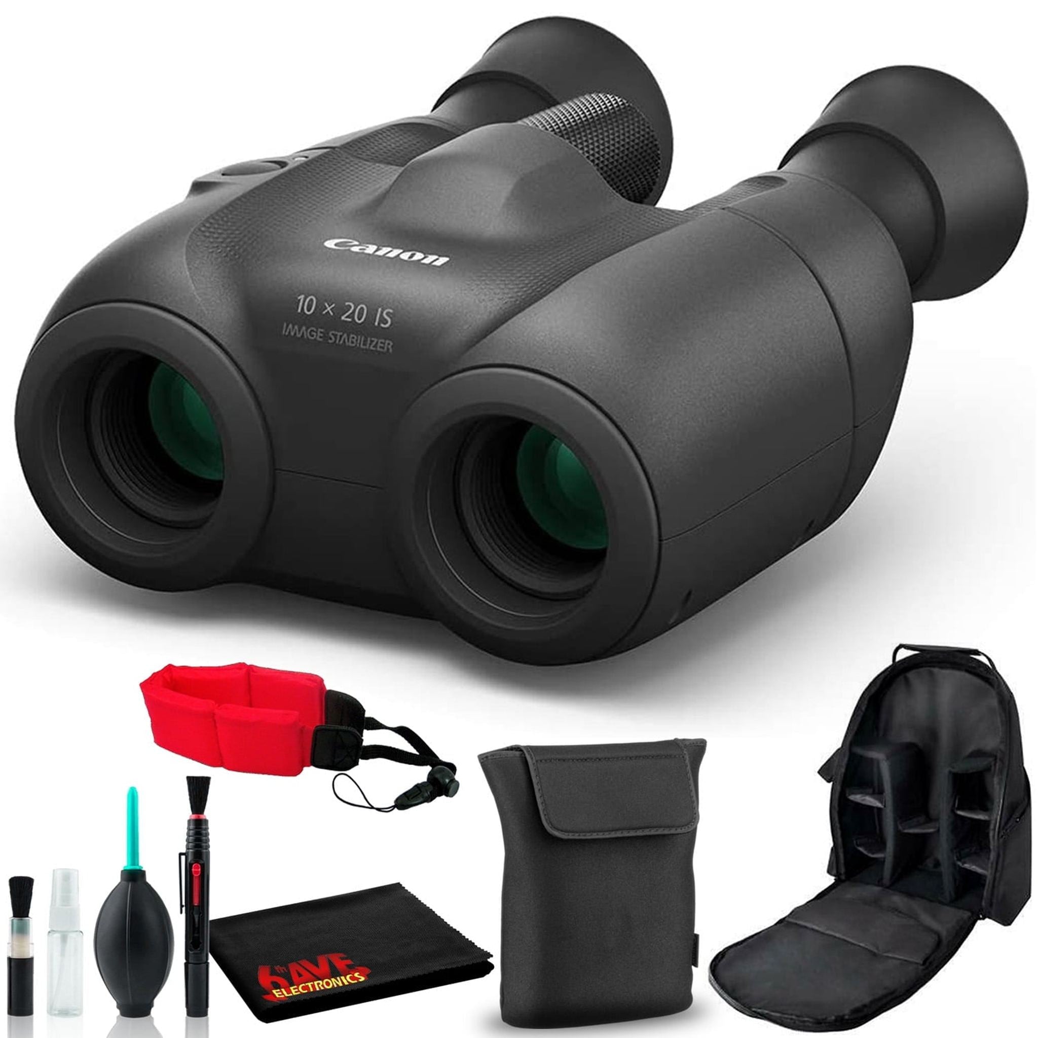 Canon 10x20 IS Image Stabilized Binocular with Backpack, Float Strap Bundle