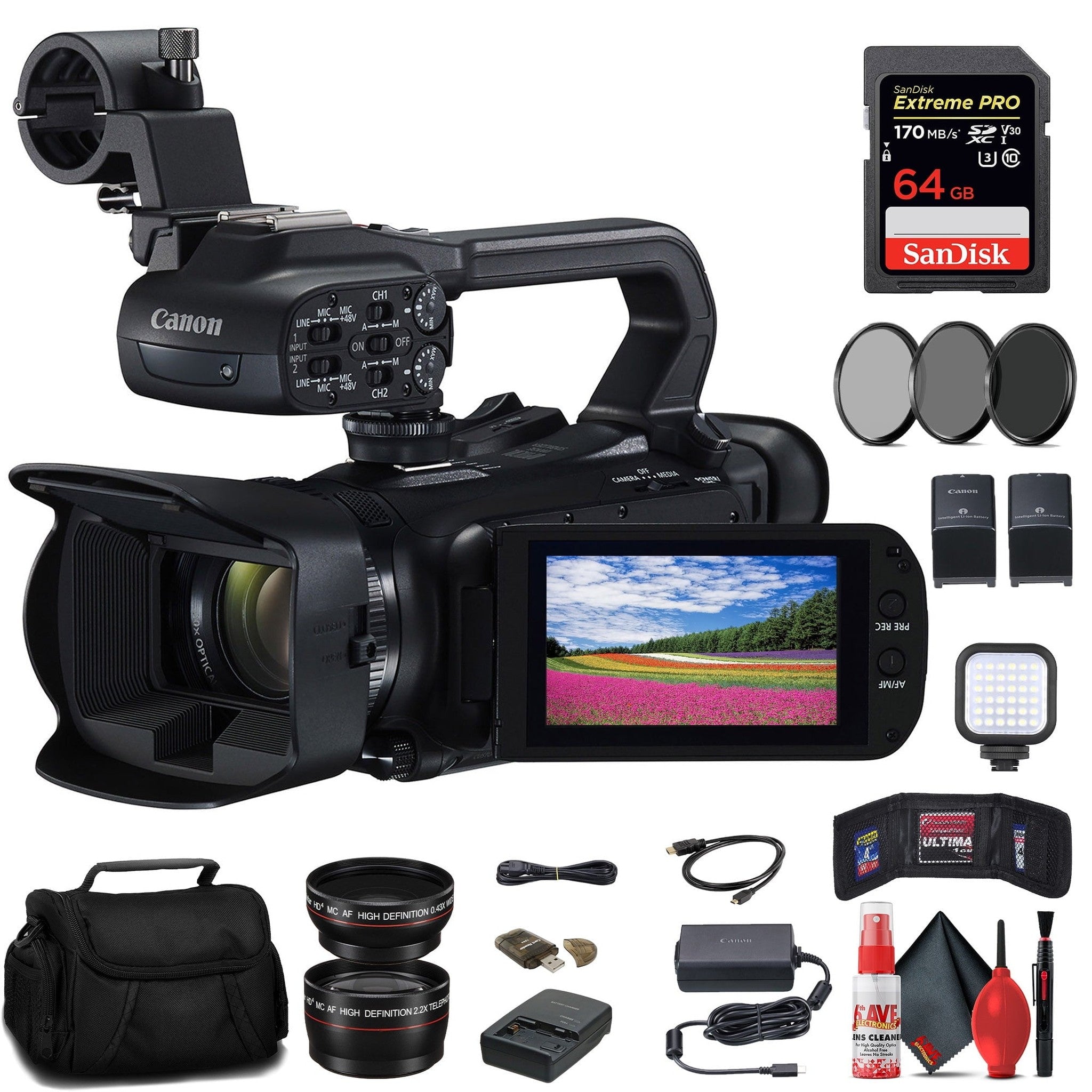 Canon XA60 Professional UHD 4K Camcorder + 64GB Memory Card + BP828 Battery Starter Bundle Canon