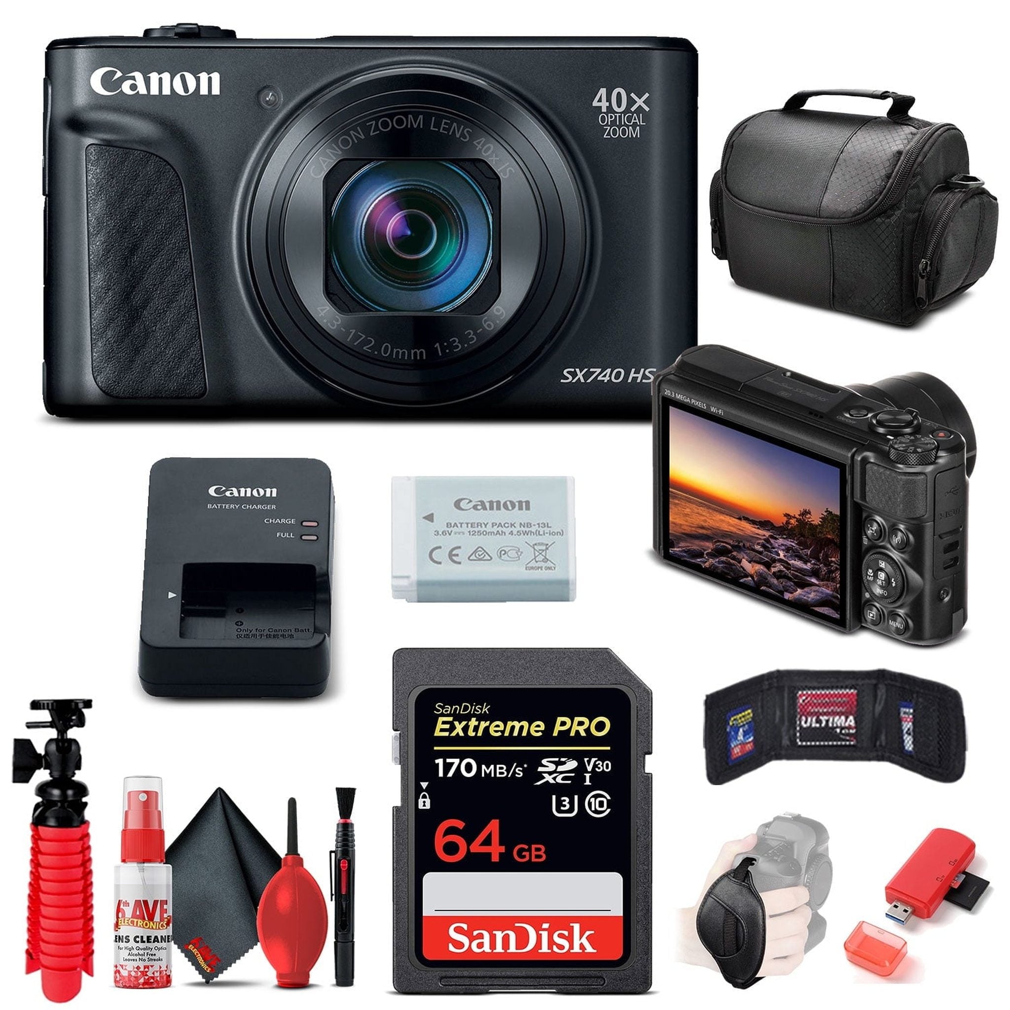 Canon PowerShot SX740 HS Digital Camera Black 2955C001 + 64GB Card Base Bundle Canon