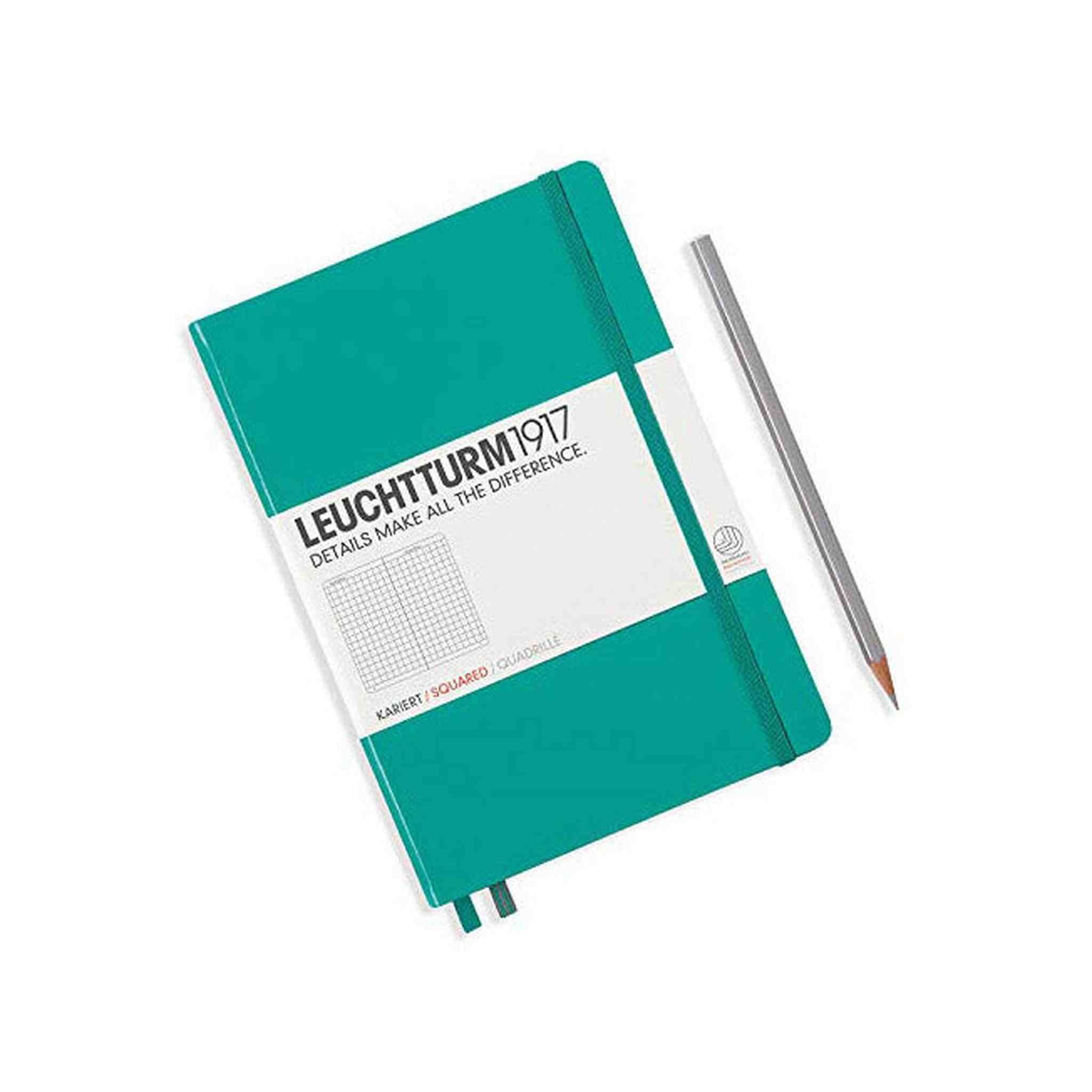 LEUCHTTURM1917 - Medium A5 Squared Hardcover Notebook Emerald - 251 Numbered Pages Leuchtturm