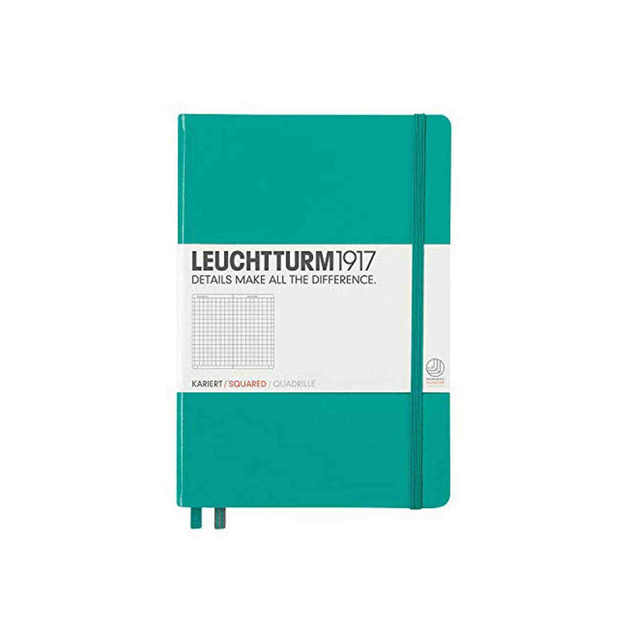 LEUCHTTURM1917 - Medium A5 Squared Hardcover Notebook Emerald - 251 Numbered Pages Leuchtturm