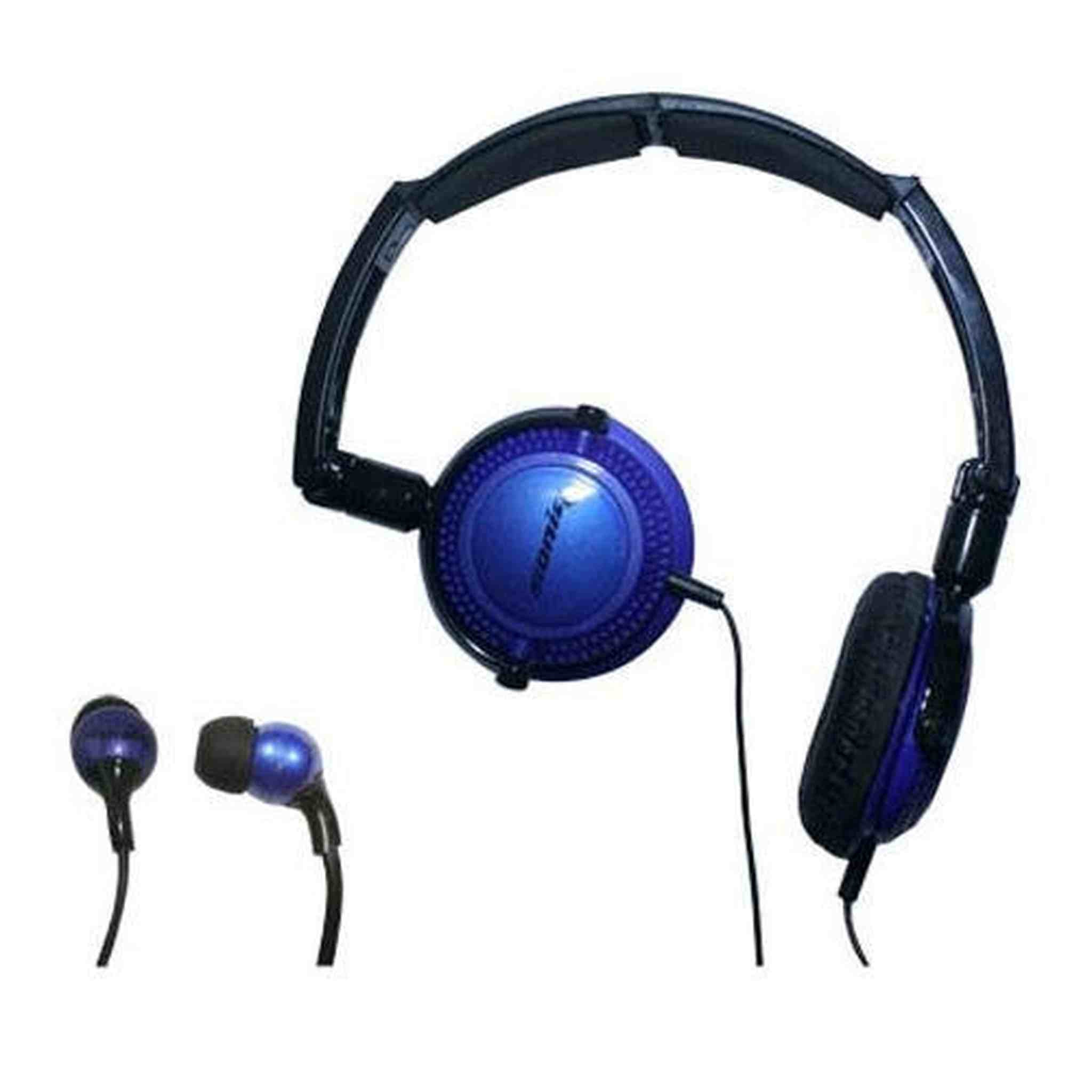 Soniq KABOOM! Headphone/Earphone Combo Pack, 18 Hz to 22 kHz Frequency Response, Blue Soniq