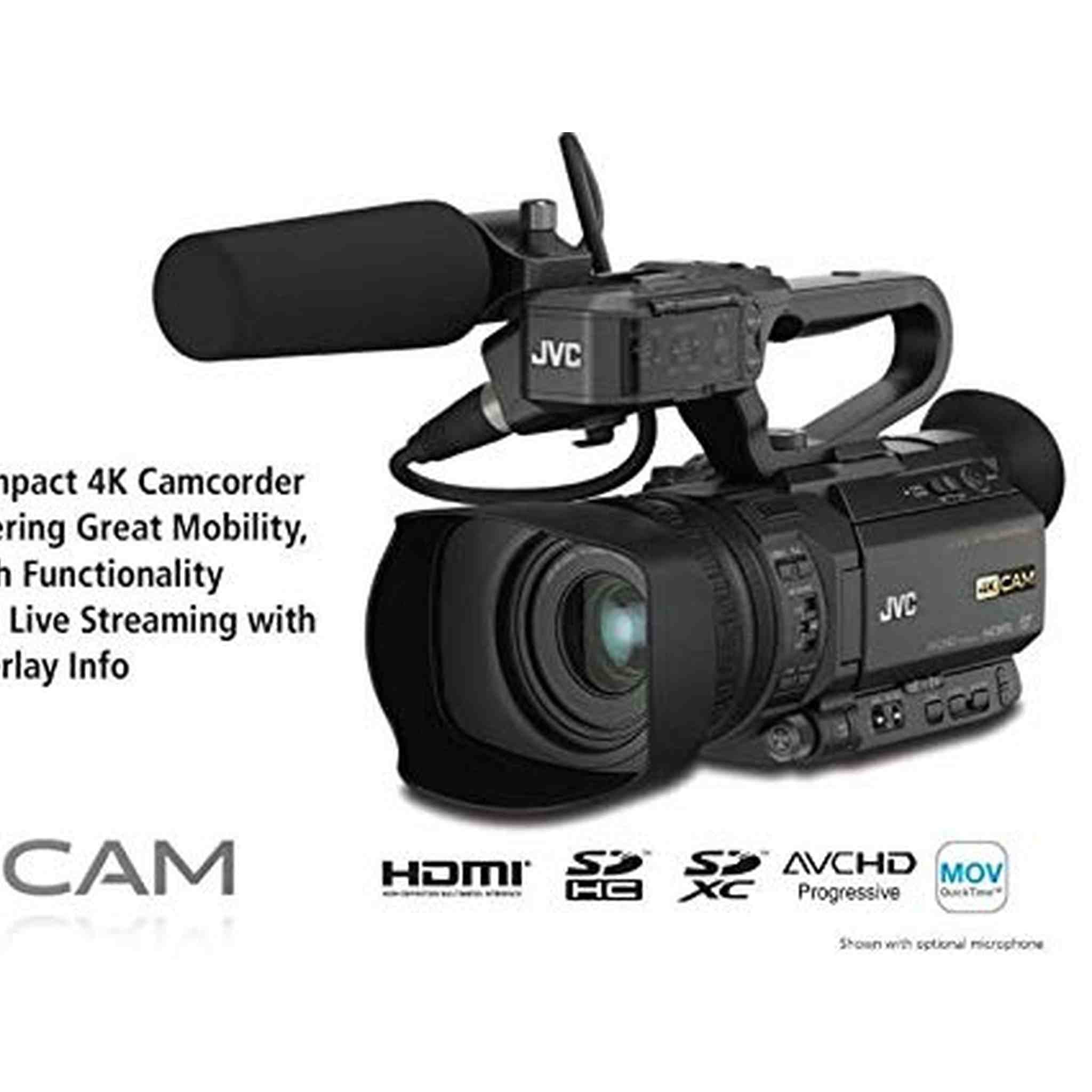 JVC GY-HM250 UHD 4K Streaming Camcorder with Built-in Lower-Thirds Graphics + Pro Accessories Bundle JVC