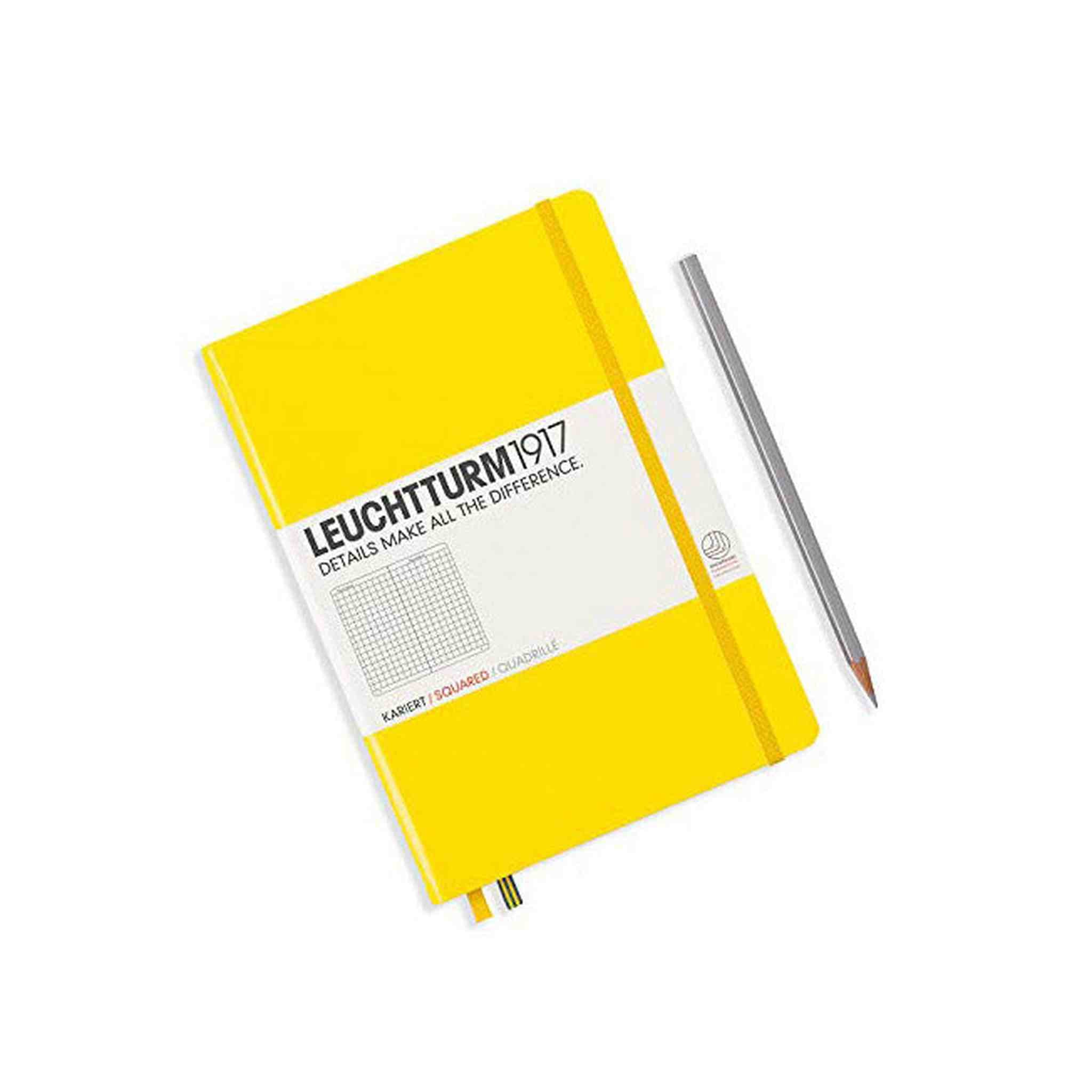 LEUCHTTURM1917 - Medium A5 Squared Hardcover Notebook Lemon - 251 Numbered Pages Leuchtturm